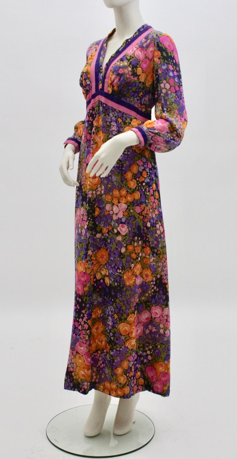 Herbert Schill Vintage Flower Print Boho Maxi Dress 1970s For Sale 1