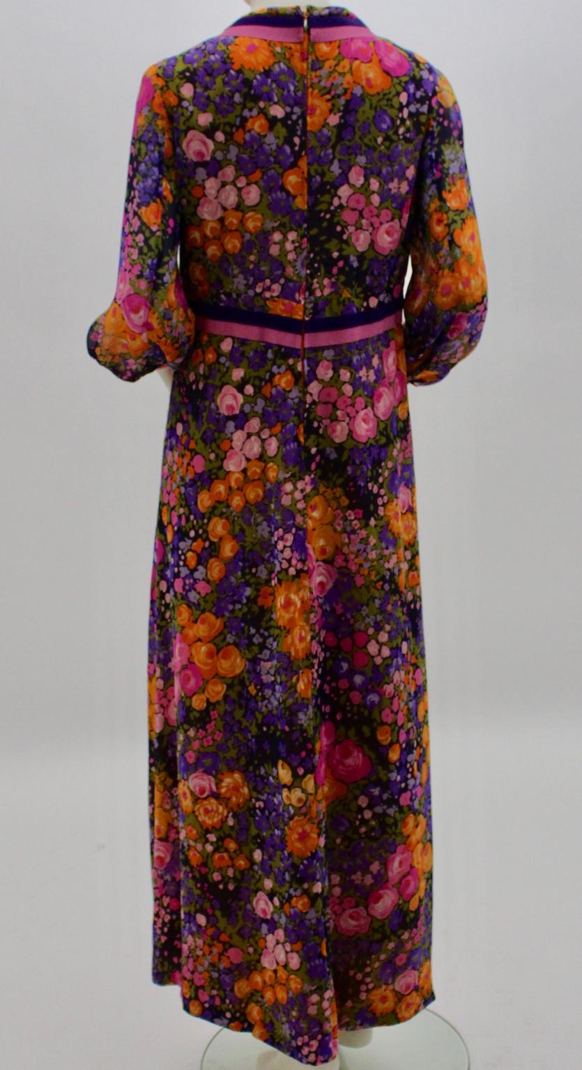 Herbert Schill Vintage Flower Print Boho Maxi Dress 1970s For Sale 3