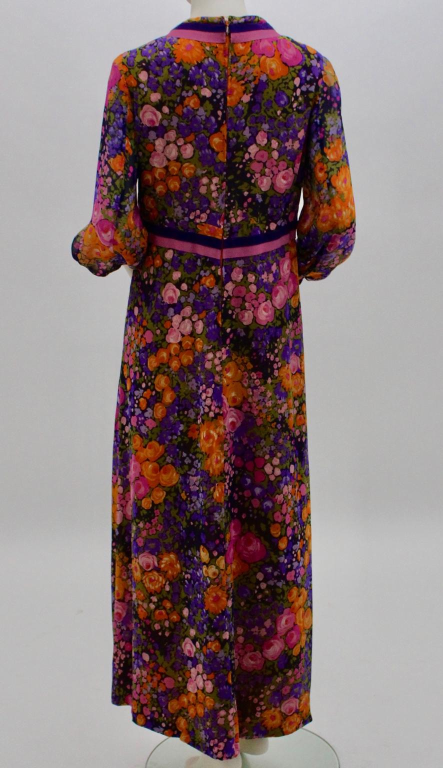 Herbert Schill Vintage Flower Print Boho Maxi Dress 1970s For Sale 4