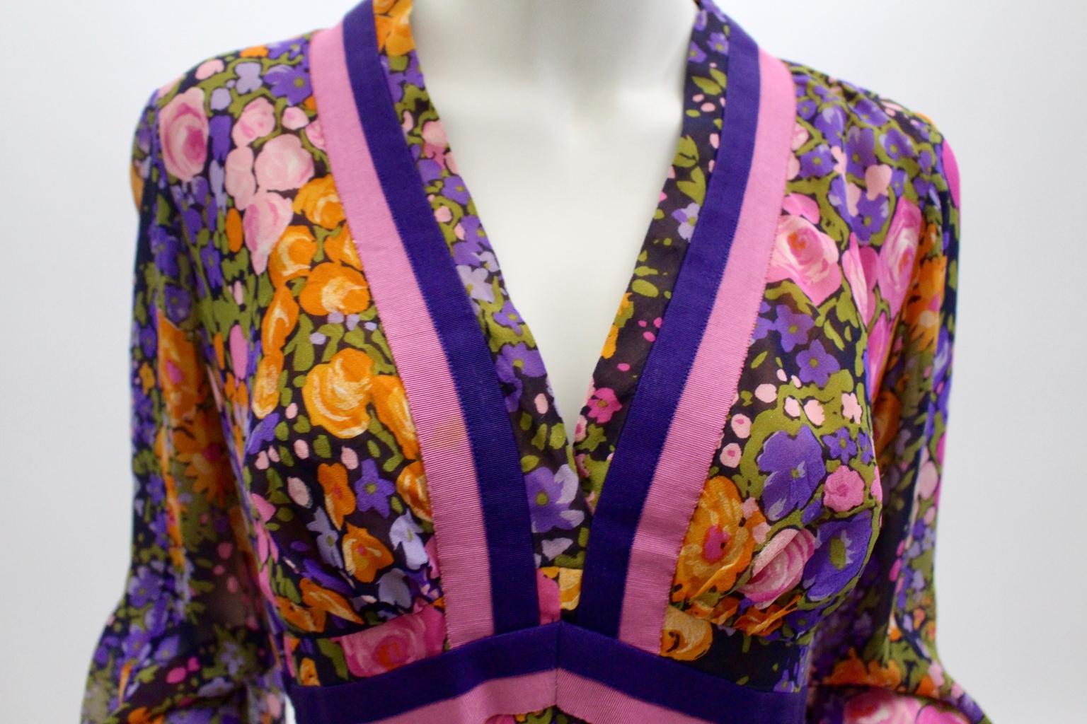 Herbert Schill Vintage Flower Print Boho Maxi Dress 1970s For Sale 6