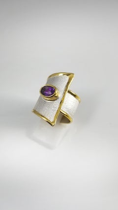 1.25 Carat Amethyst 24K Gold trims Fine silver 950 Overlapping Statement Ring