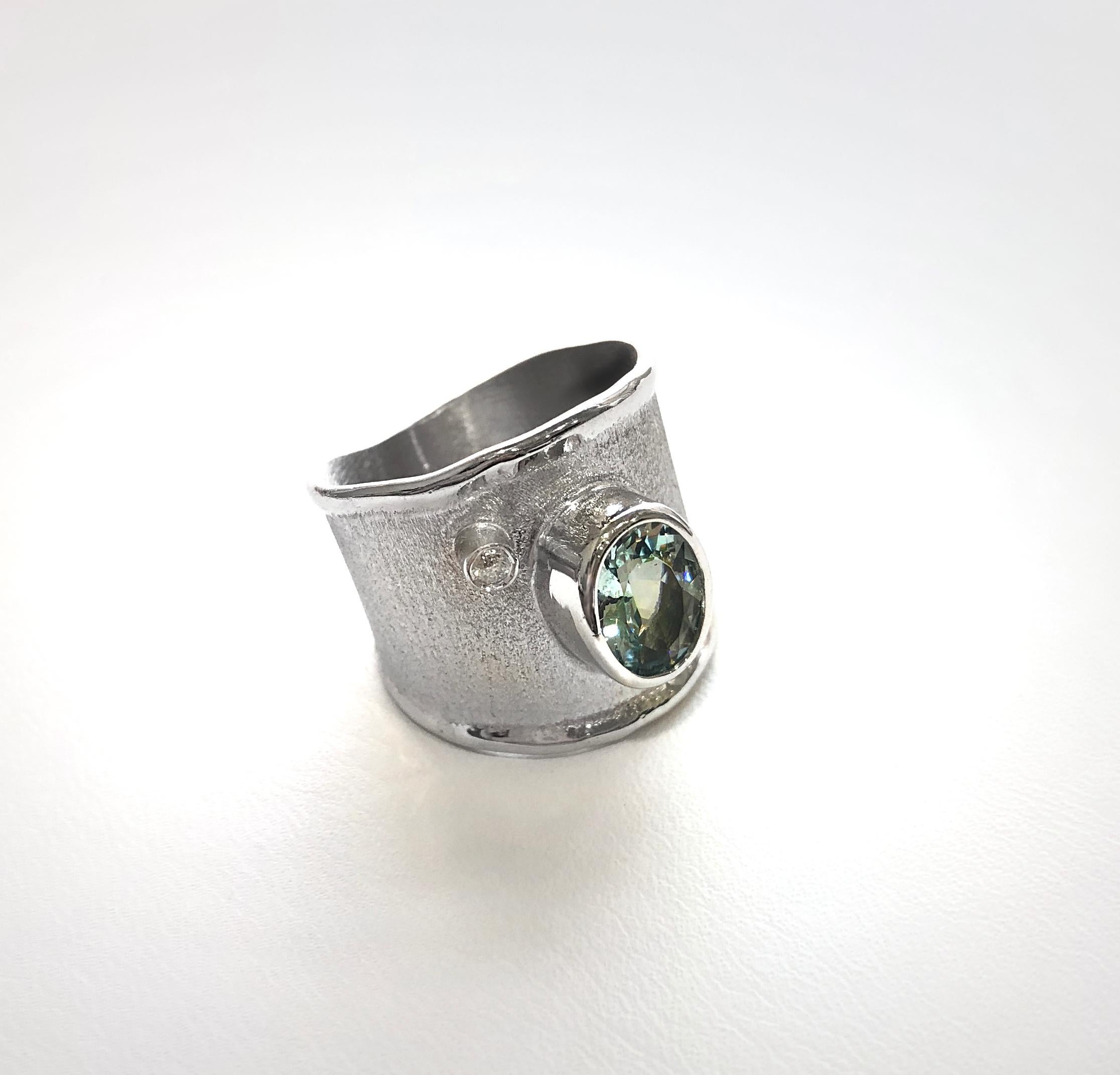 Artisan Yianni Creations 1.60 Carat Aquamarine and Diamond Fine Silver 950 Ring  For Sale