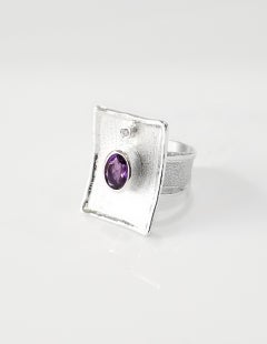 Yianni Creations 1.25 Carat Amethyst and Diamond Fine Silver Rectangular Ring