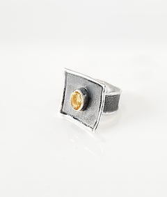 Yianni Creations 1.25 Carat Citrine Fine Silver Oxidized Rhodium Square Ring