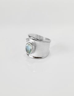 Yianni Creations 1.10 Carat Aquamarine Diamond Fine Silver 100% Handmade Ring