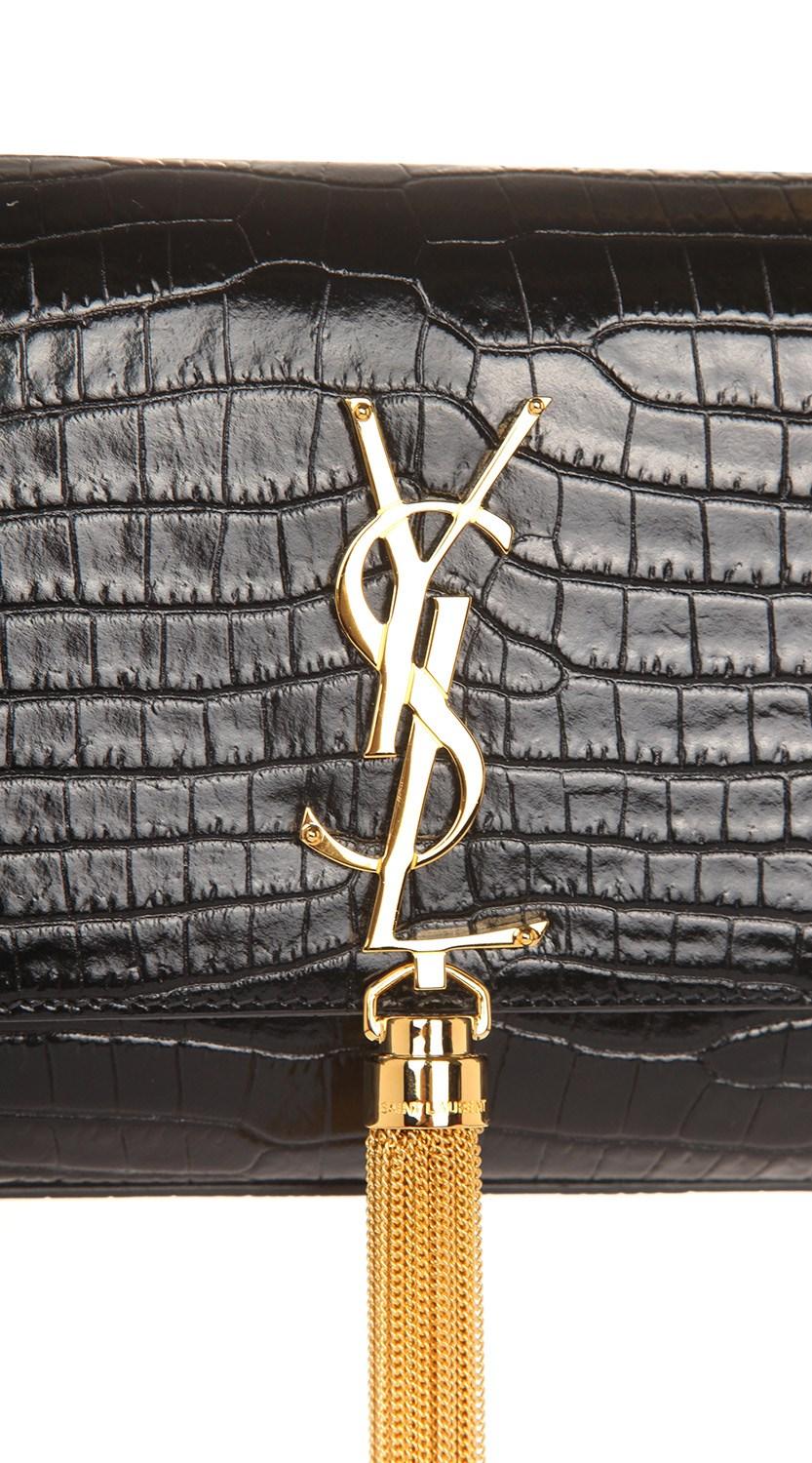 YSL Saint Laurent Croc embossed small Kate bag with tassel In New Condition In Karlsfeld, DE
