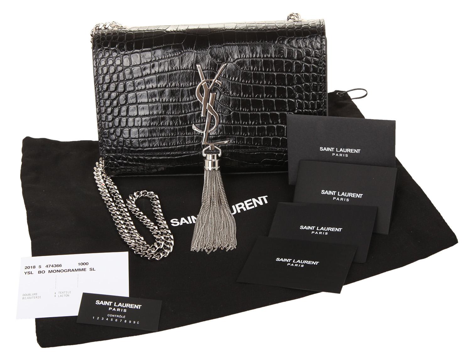 YSL Saint Laurent Small Croc-embossed bag Kate with tassel In New Condition In Karlsfeld, DE