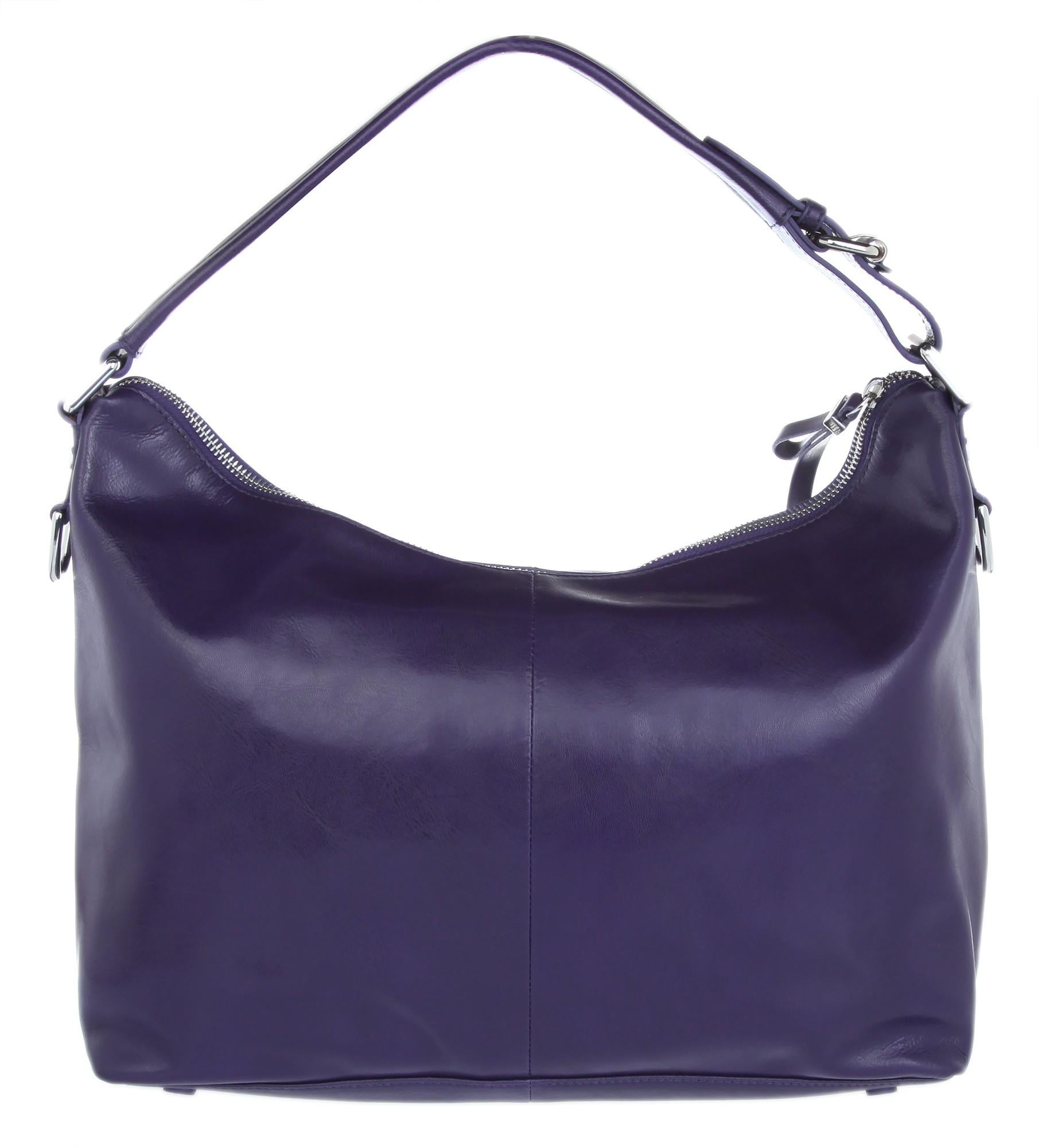 Item number: UX5BJI-U625
Color: purple
Material Exterior: leather
Lining: 100% polyester
Shoulder strap with 23cm drop
Product Dimenions: widht 33 cm, high 24 cm, depth 9 cm
Compartments: 1 main compartment, 1 zipper pocket, 2 pockets, Exterior: 1
