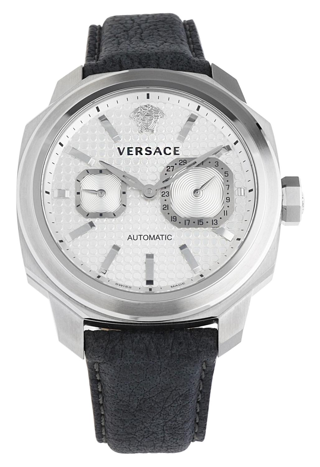 Item number: V14010016
Glass: Sapphire glass, Case Material: Stainless Steel, Bracelet material: Leather
Case color: silver, Dial Color: silver, Band color: anthracite
Clasp: deployment clasp, Water resistant in Bar: 5
Case Dimensions: length: 4,9