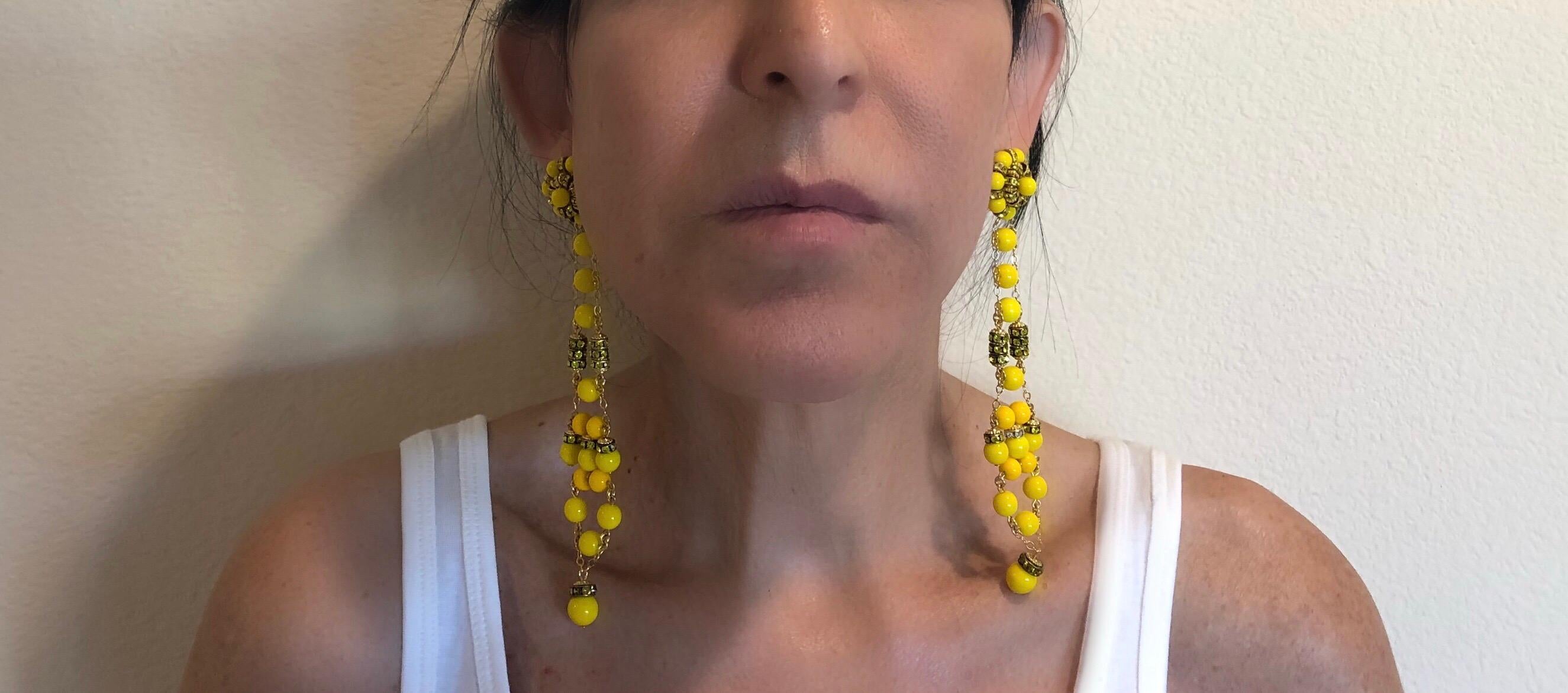 Dramatic French Yellow Shoulder Duster Statement Earrings  In Excellent Condition In Palm Springs, CA