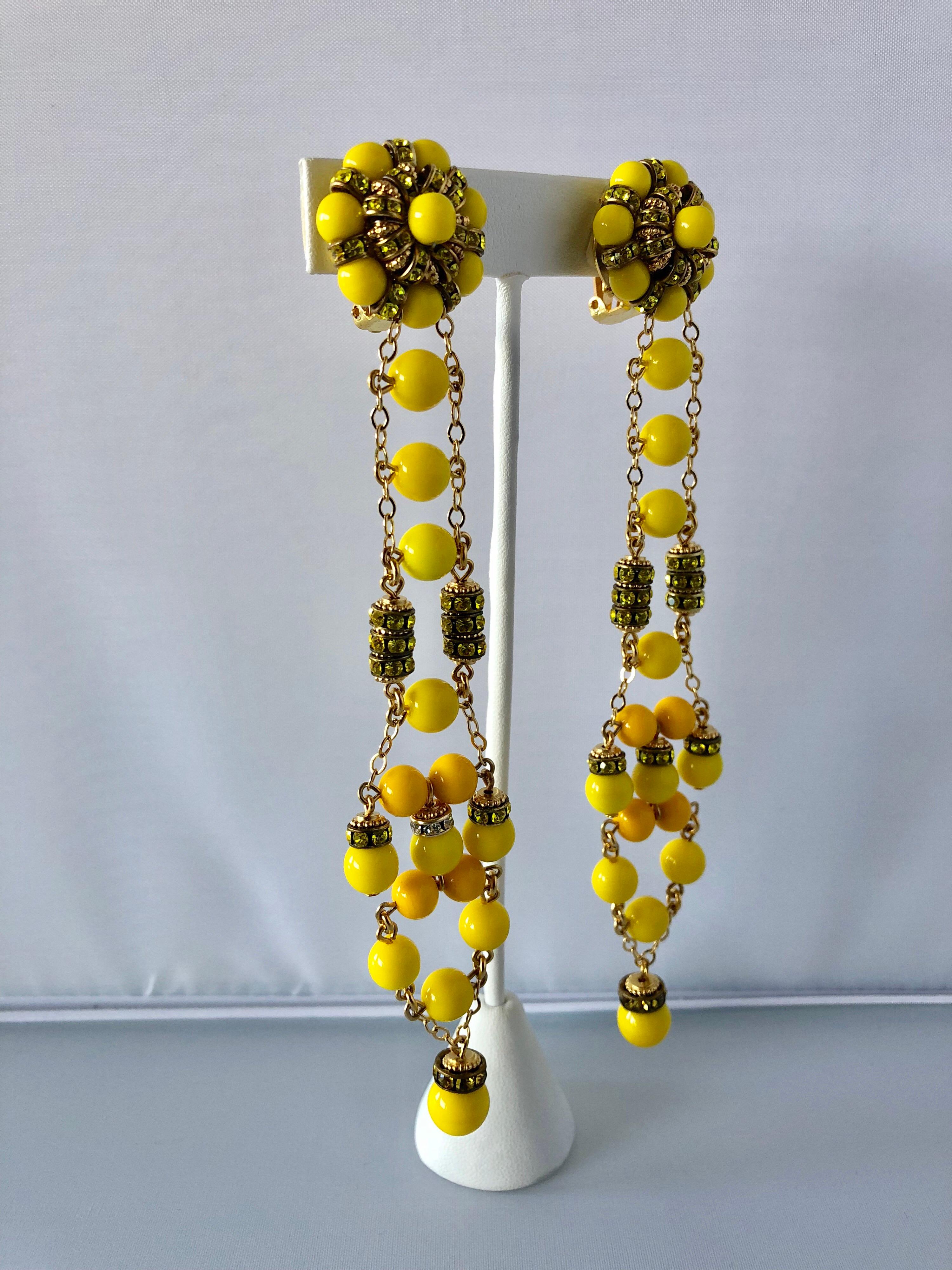 Women's Dramatic French Yellow Shoulder Duster Statement Earrings 