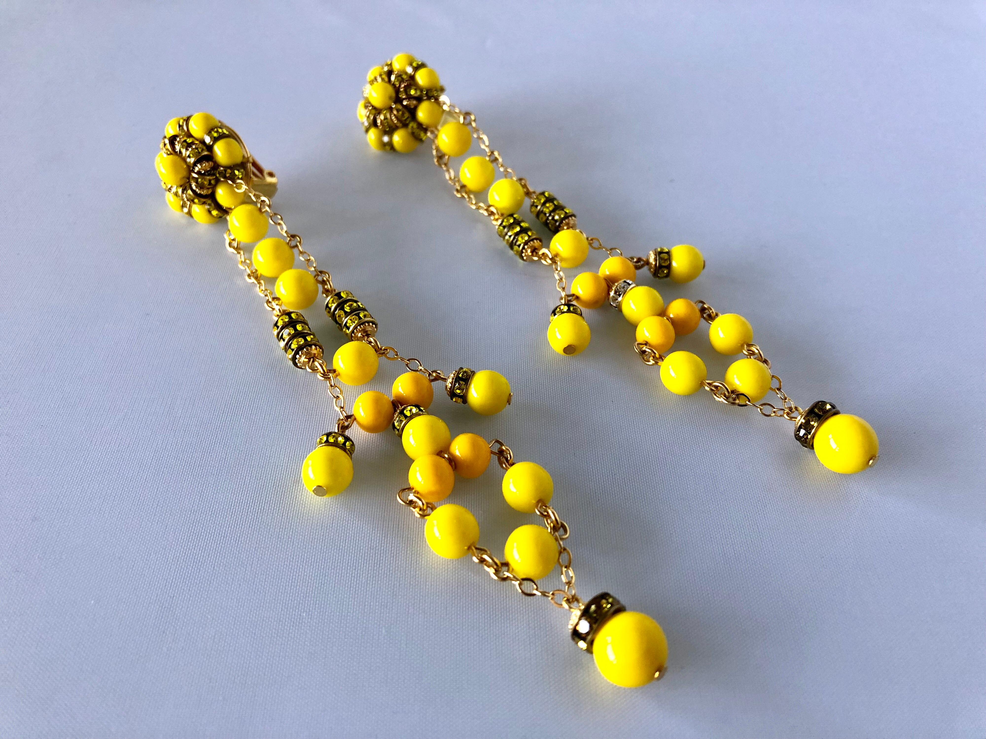 Dramatic French Yellow Shoulder Duster Statement Earrings  1