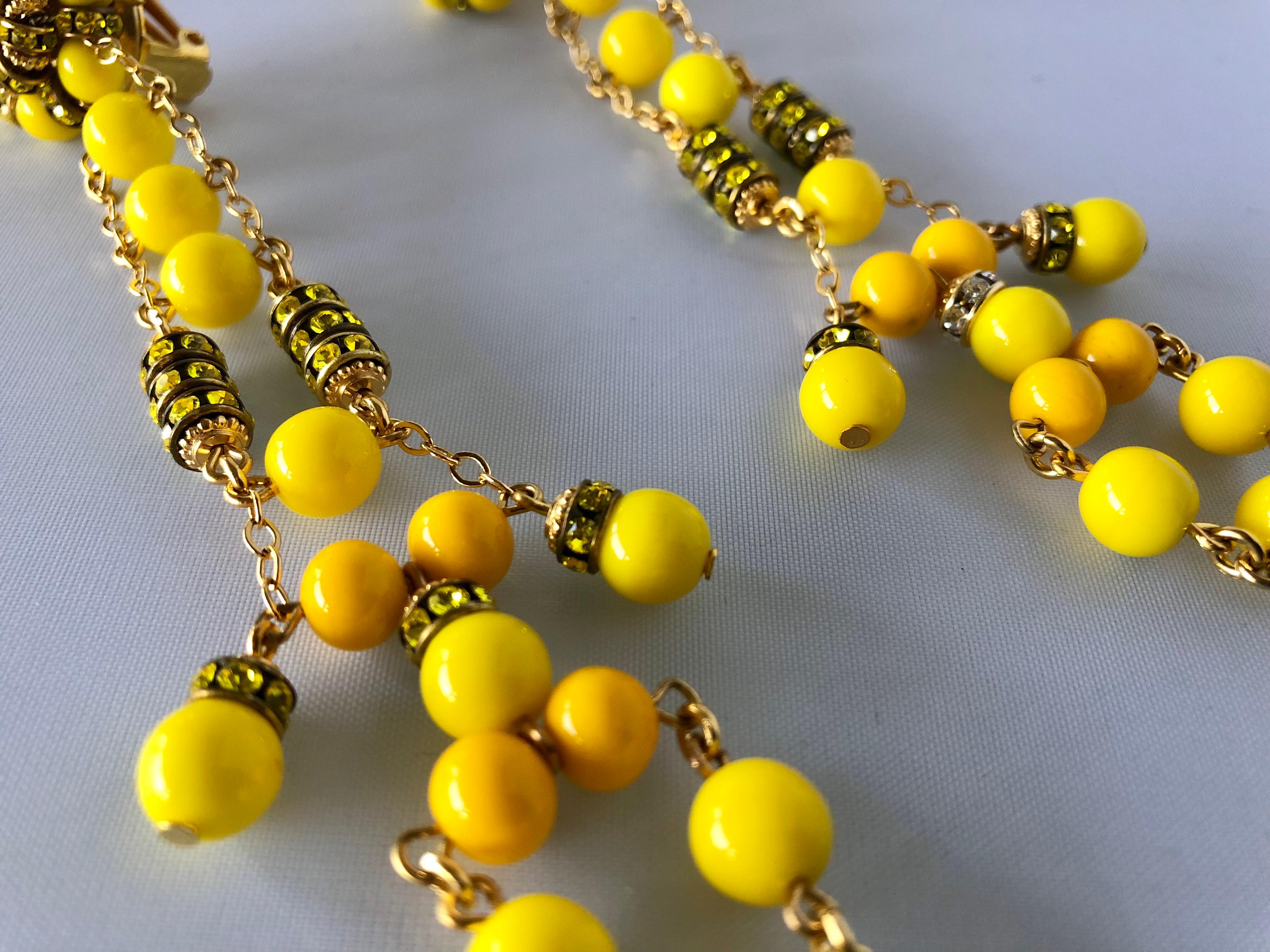 Dramatic French Yellow Shoulder Duster Statement Earrings  2