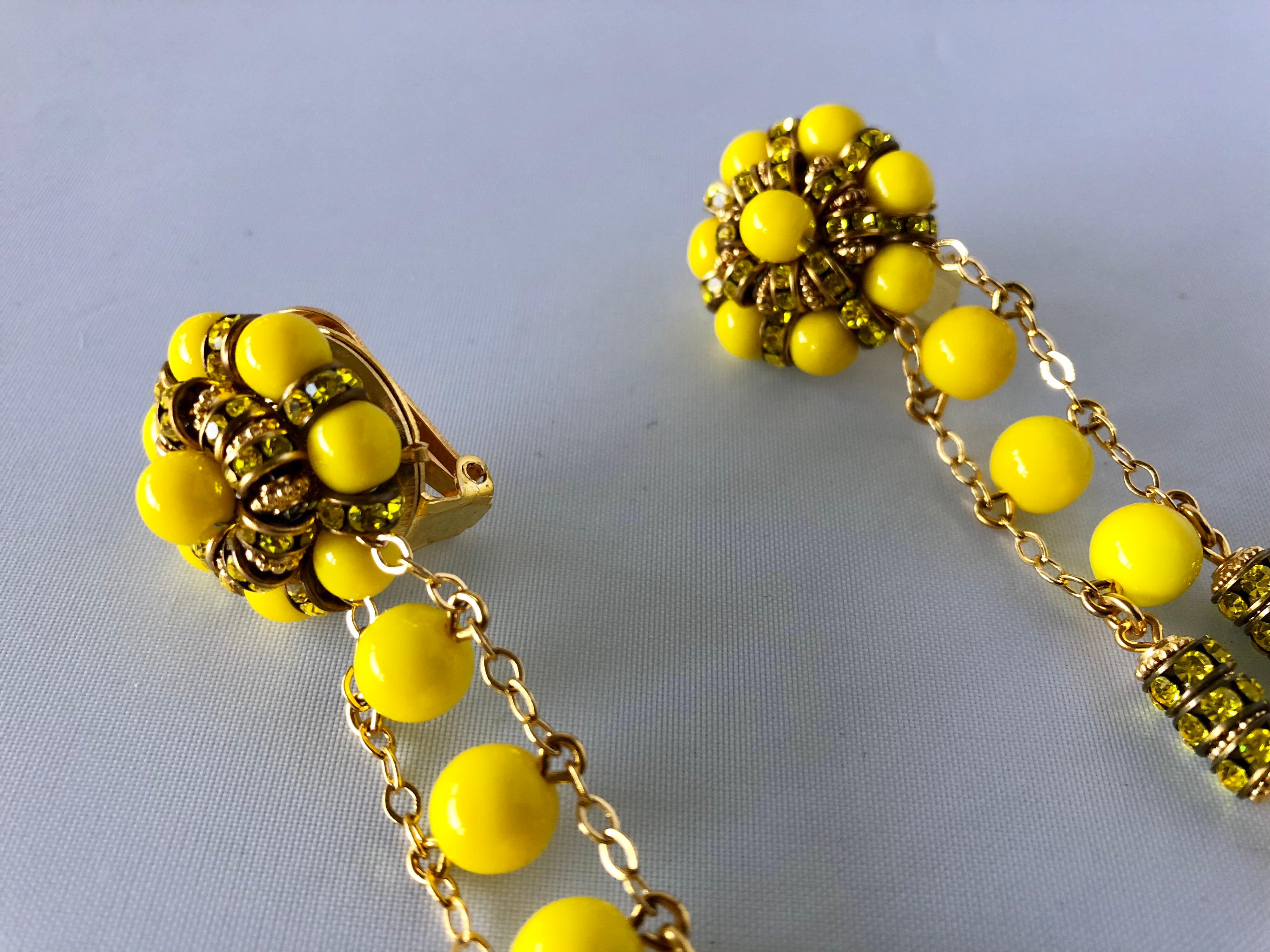 Dramatic French Yellow Shoulder Duster Statement Earrings  3