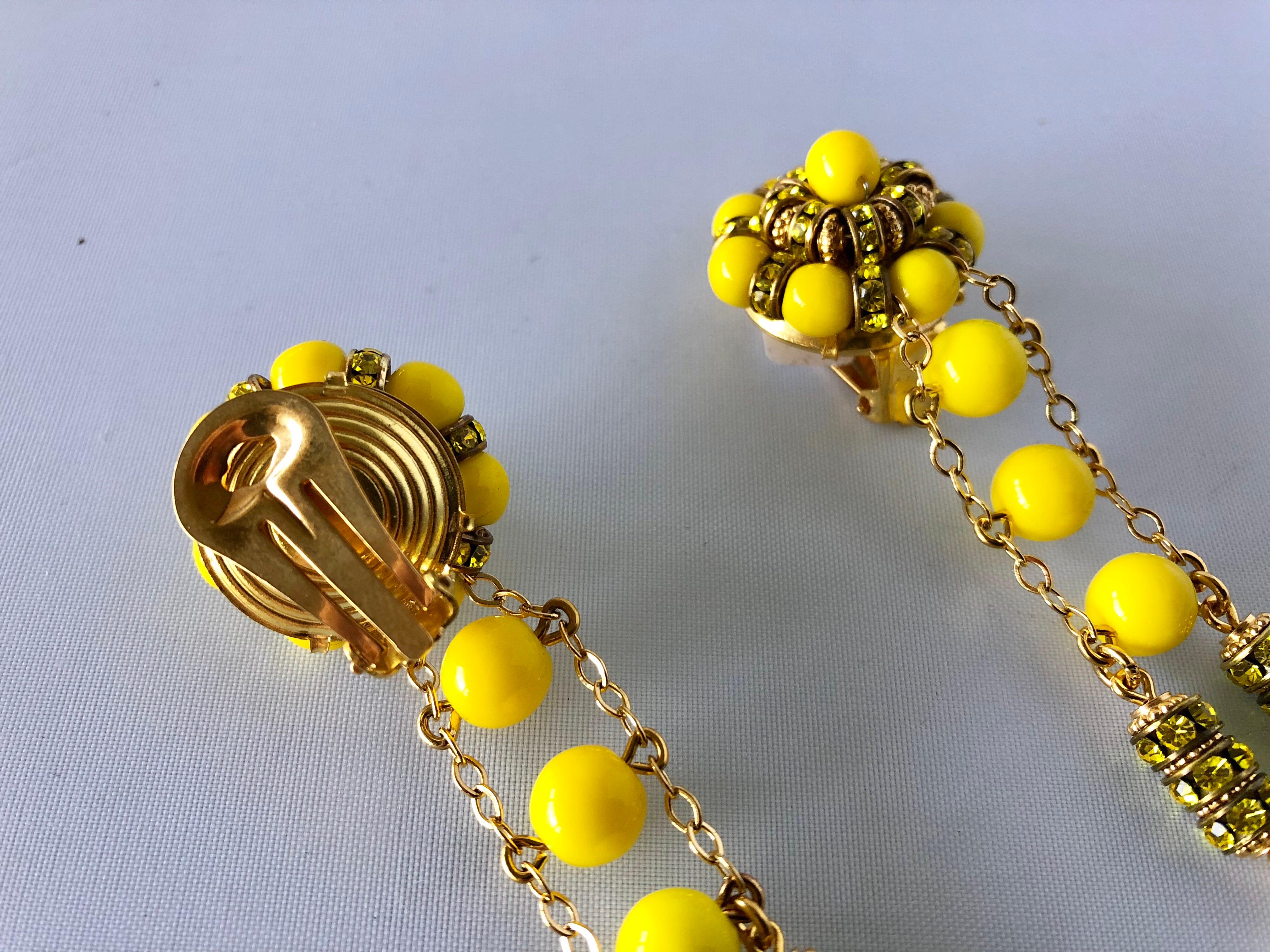 Dramatic French Yellow Shoulder Duster Statement Earrings  4