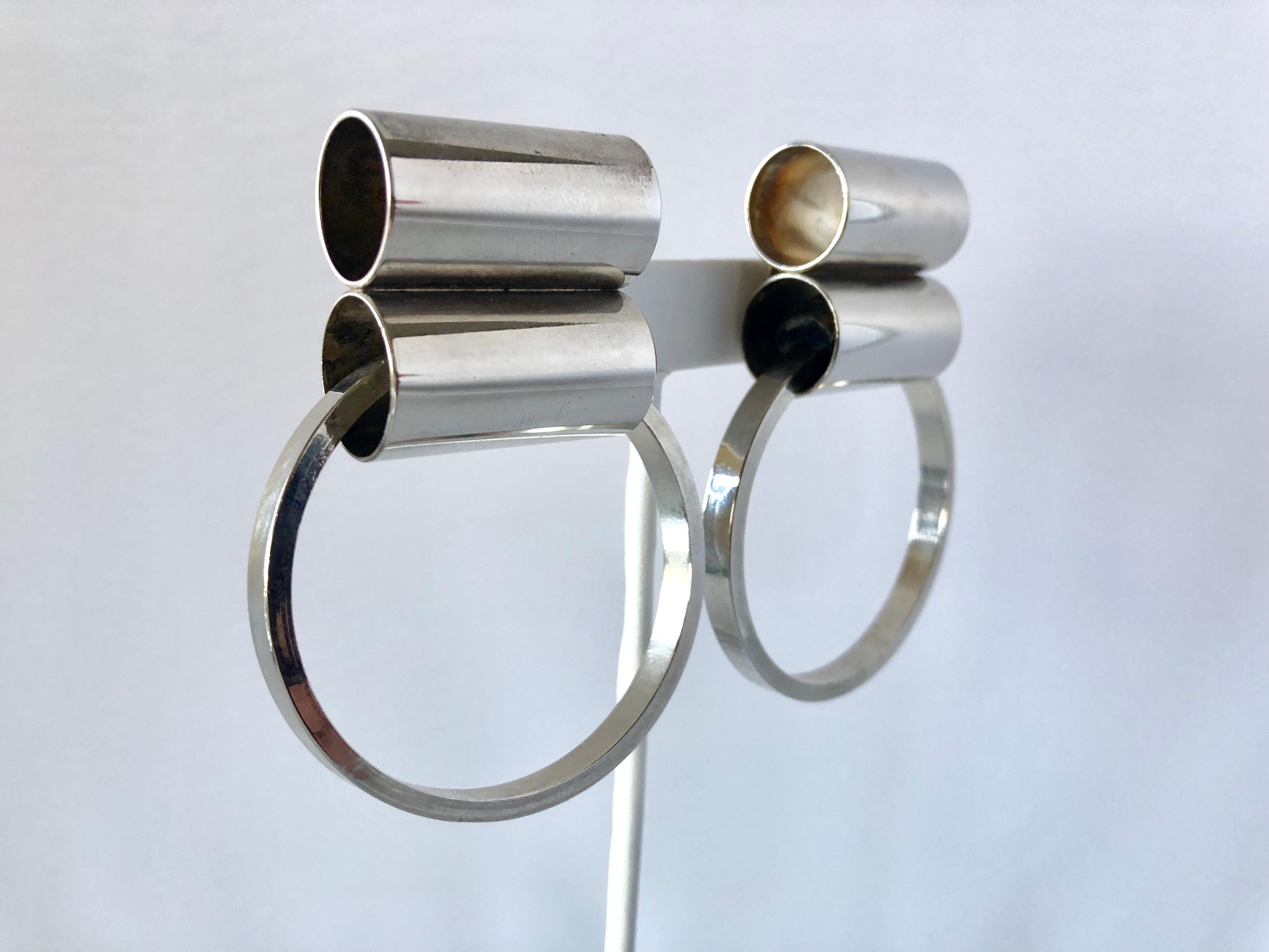 Vintage French Chrome Modern Statement Hoop Earrings  In Excellent Condition In Palm Springs, CA