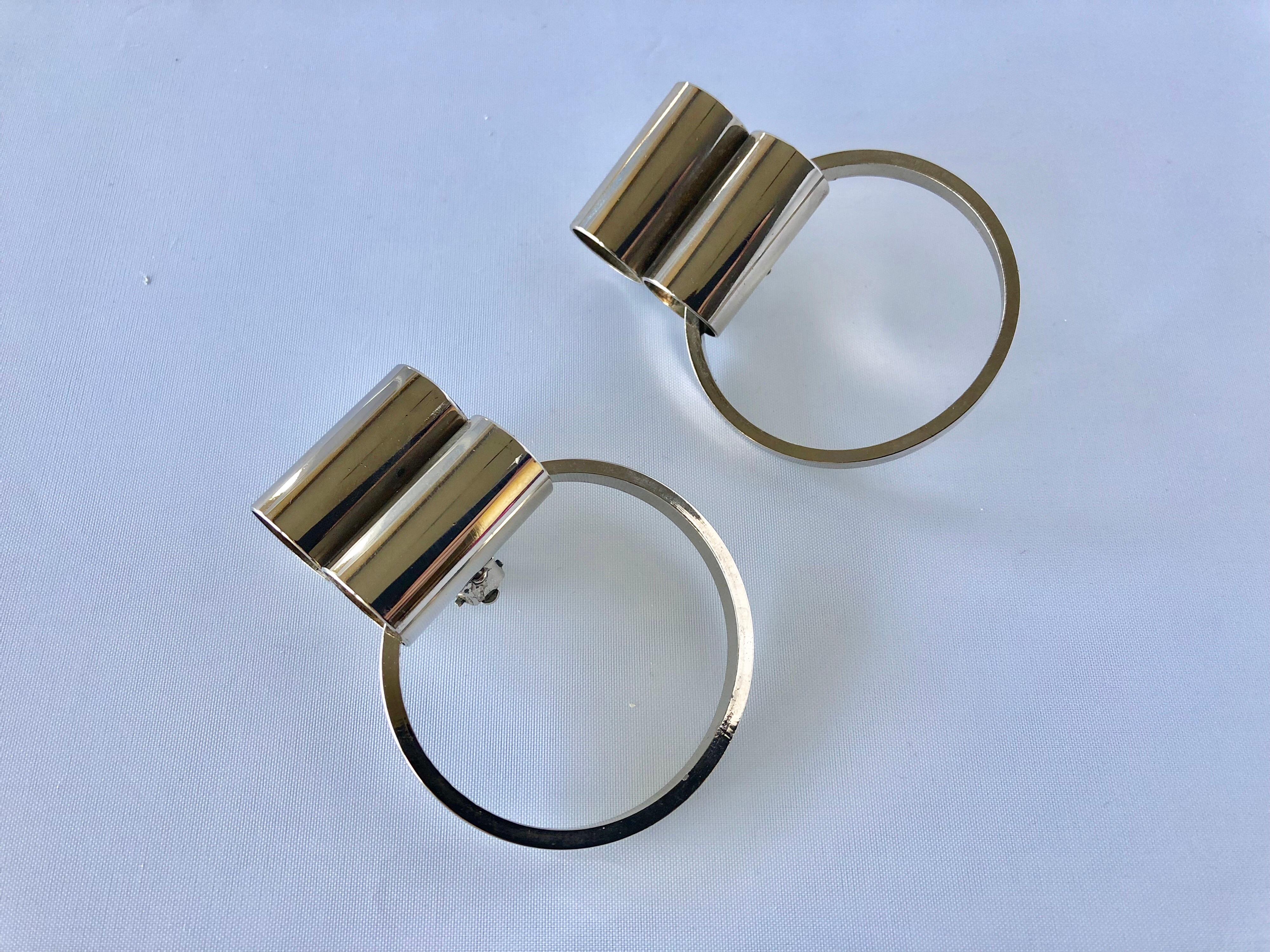 Women's Vintage French Chrome Modern Statement Hoop Earrings 