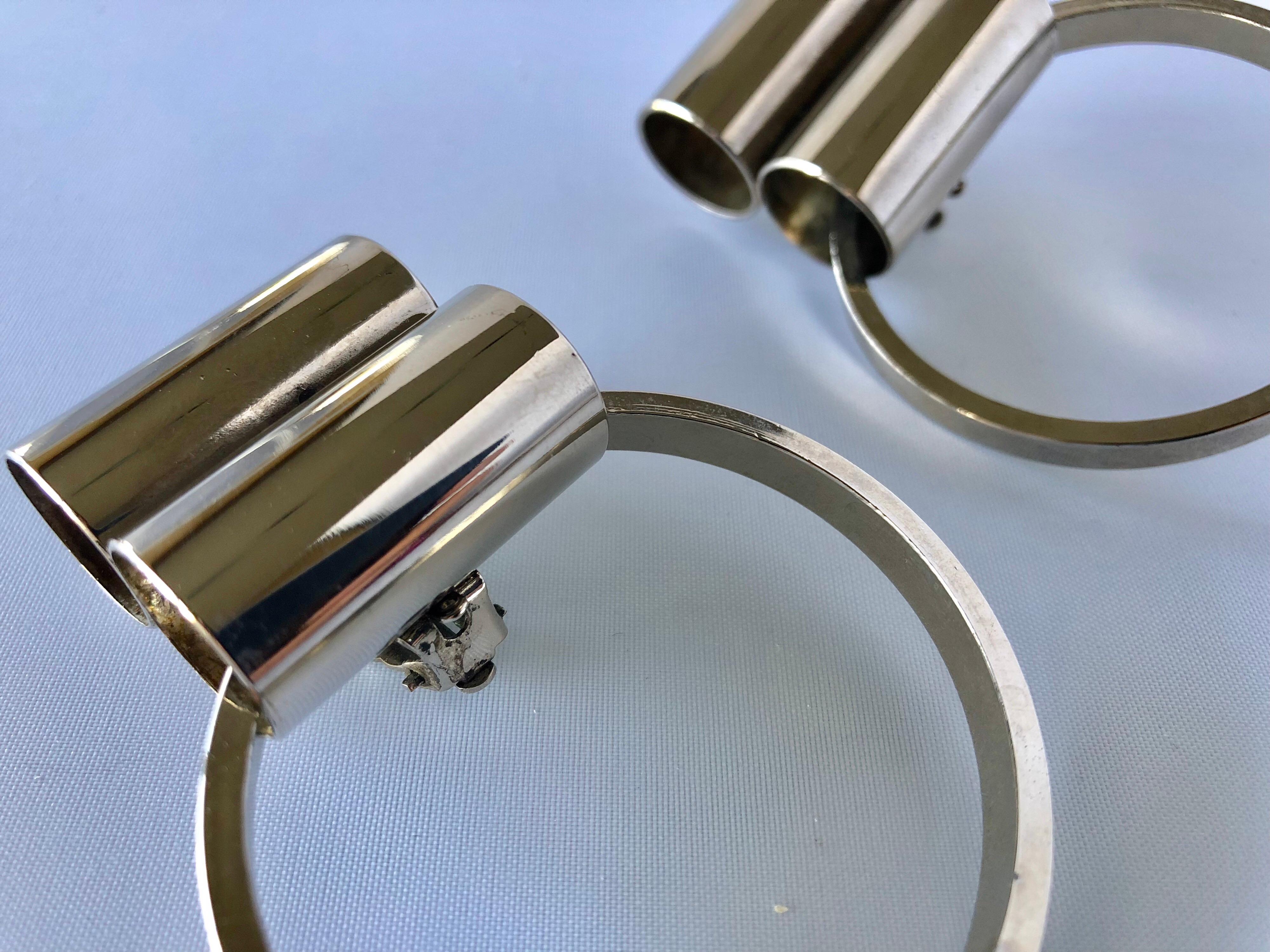 Vintage French Chrome Modern Statement Hoop Earrings  2