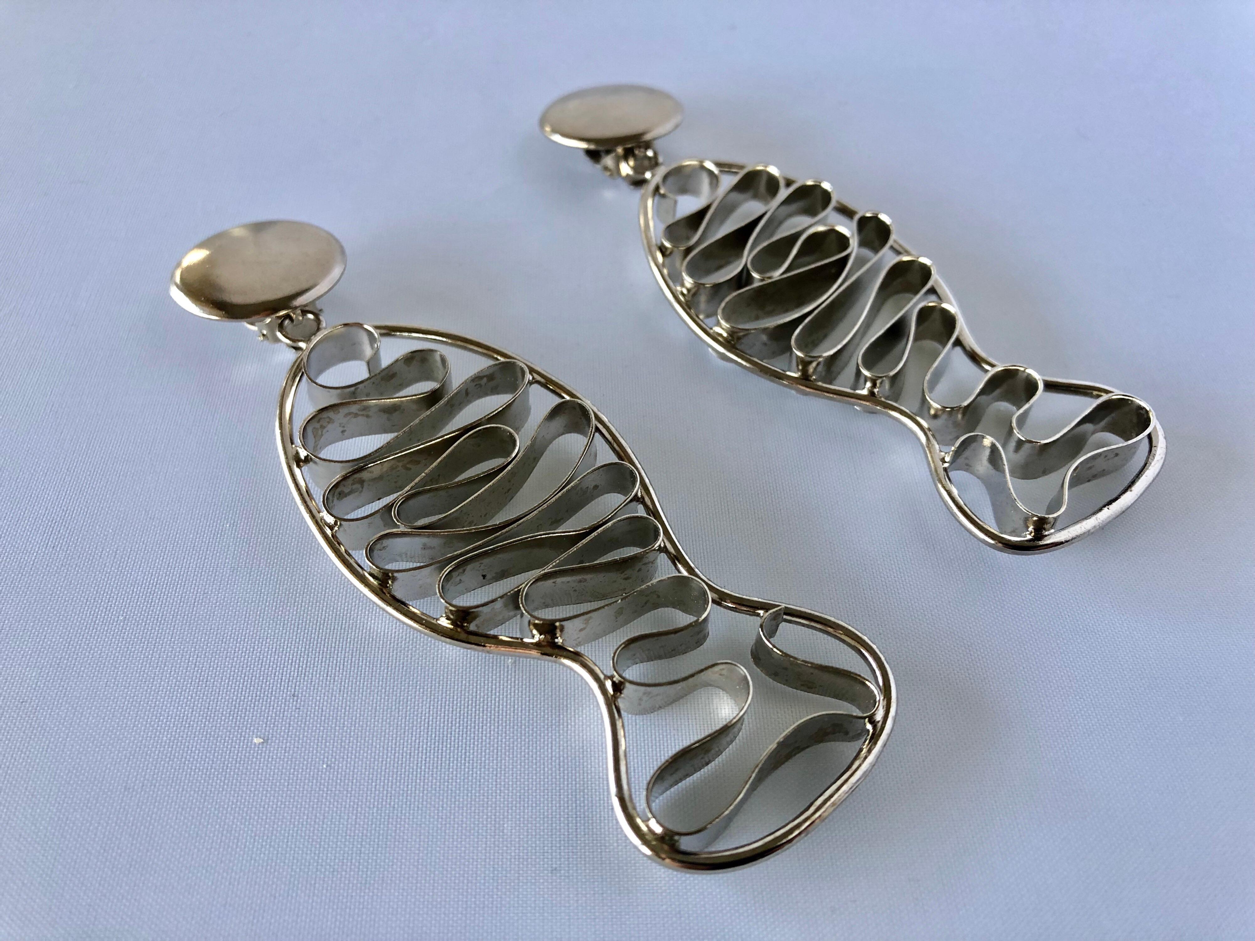 Vintage French Mid-Century Modernist Fish Statement Earrings 3
