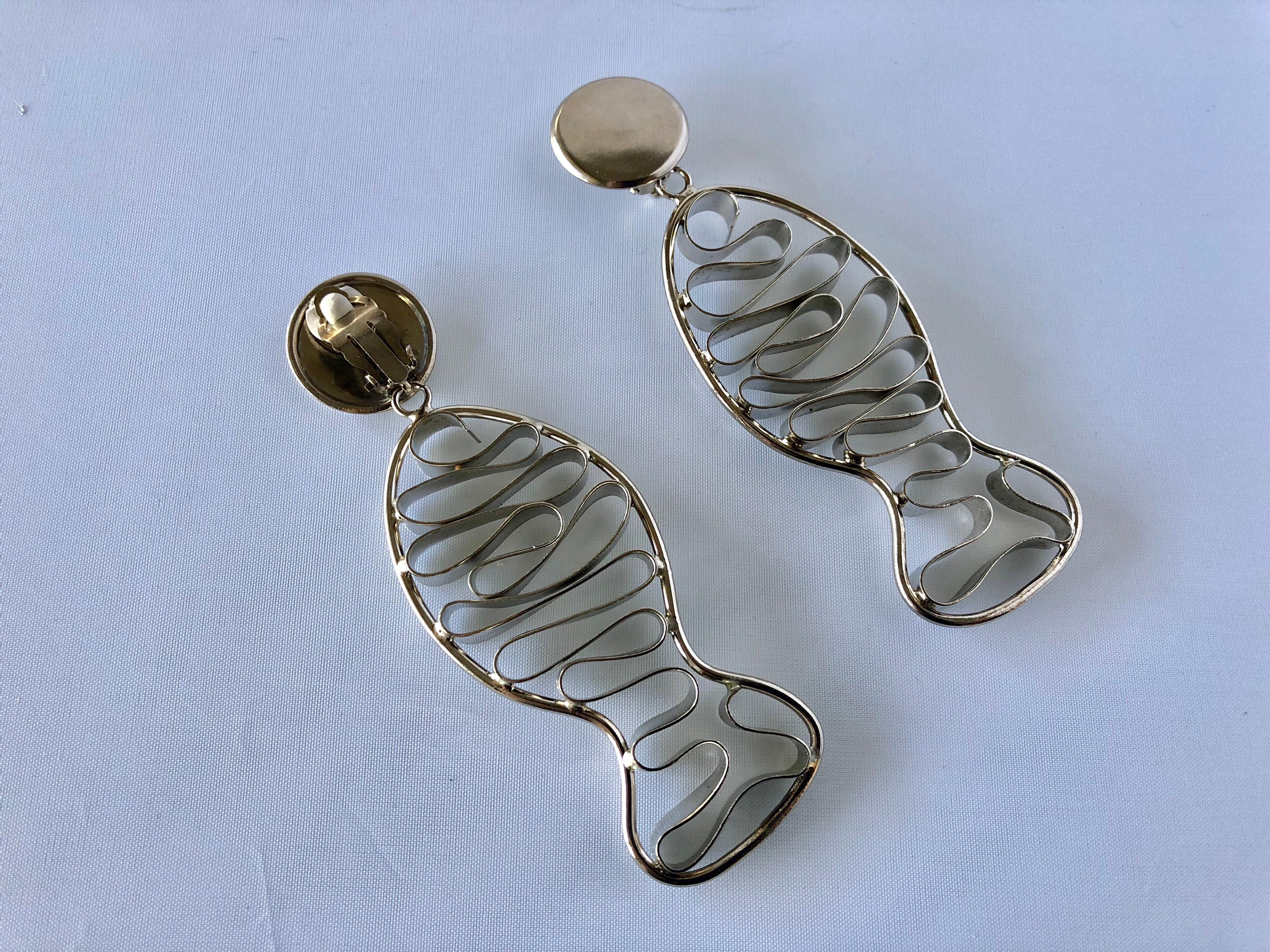 Vintage French Mid-Century Modernist Fish Statement Earrings 4