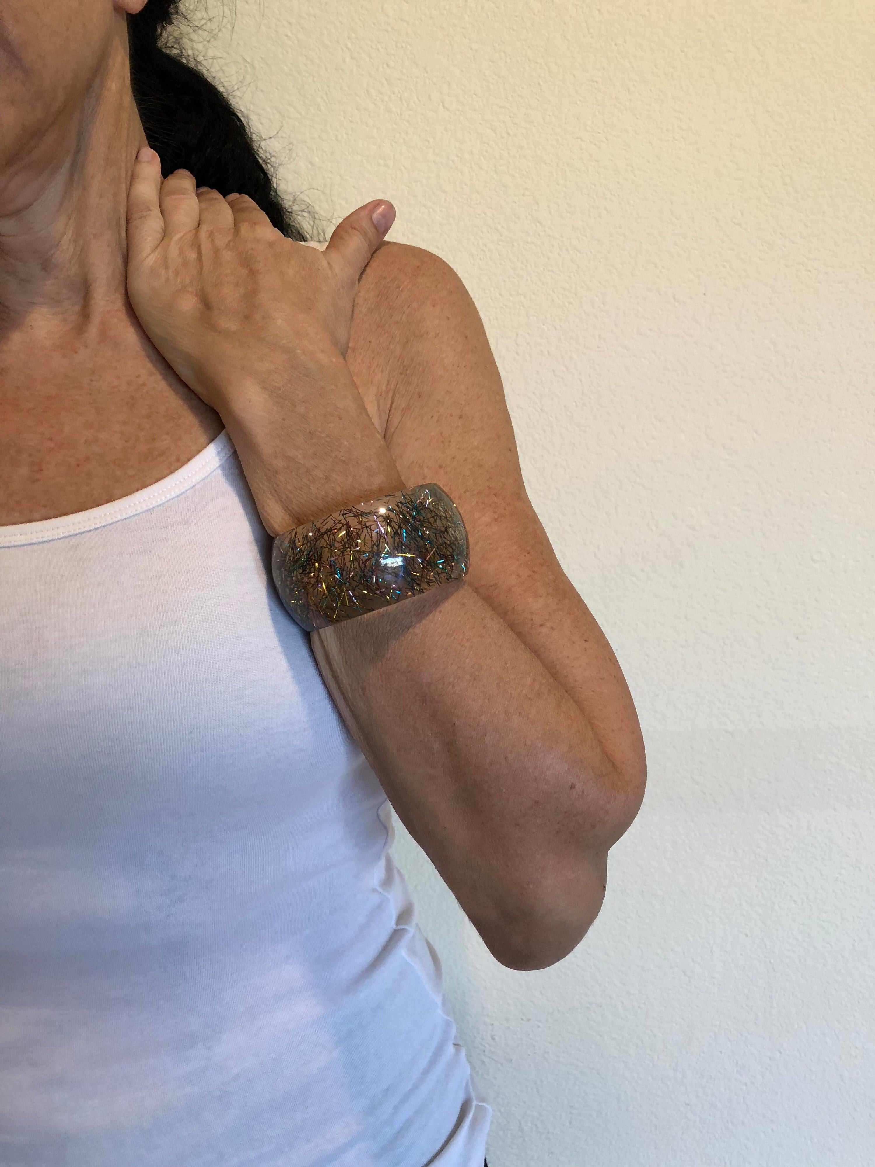 Modern Vintage French 1970's Lucite Confetti Bangle Bracelet