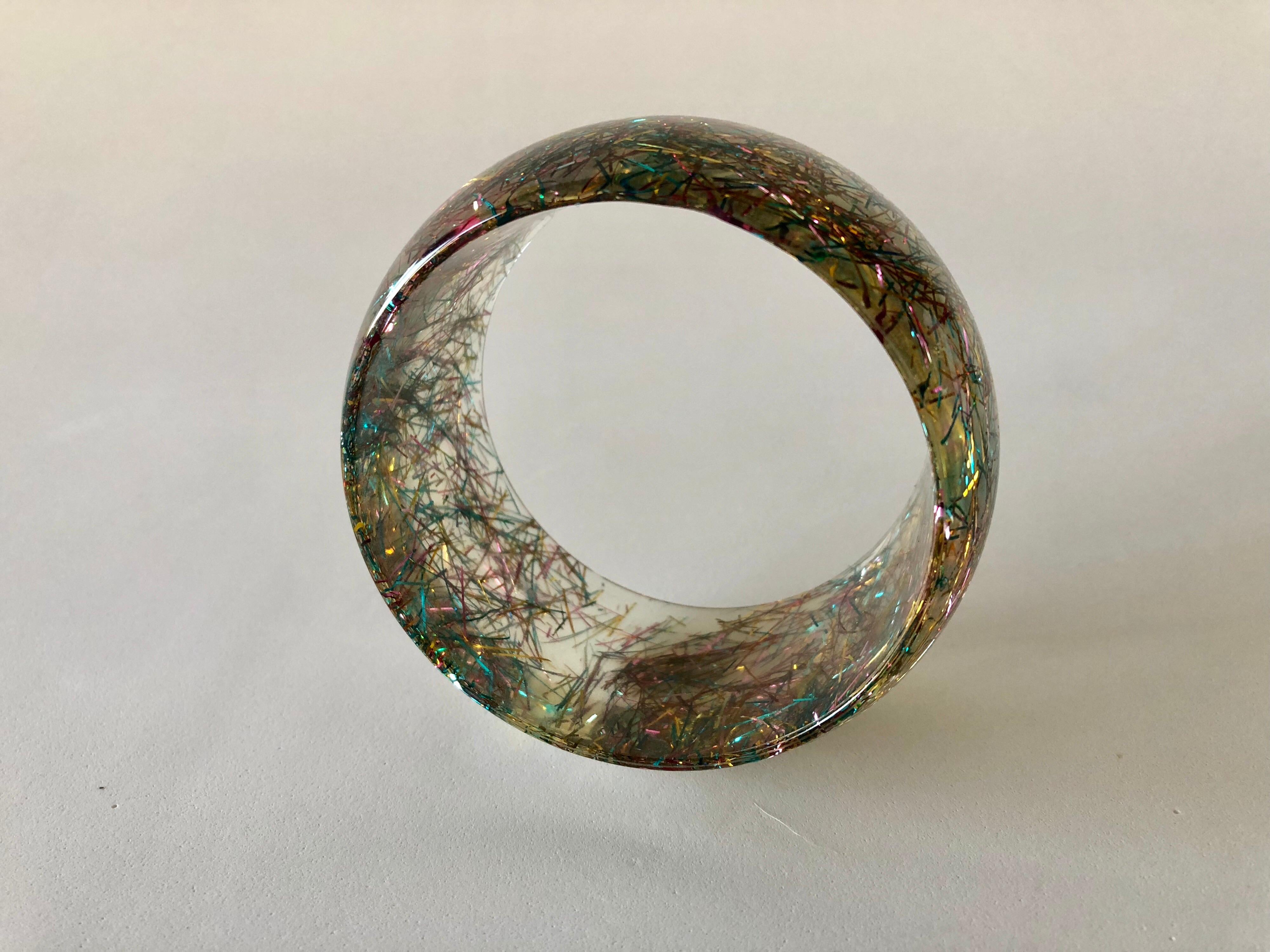 Vintage French 1970's Lucite Confetti Bangle Bracelet 2