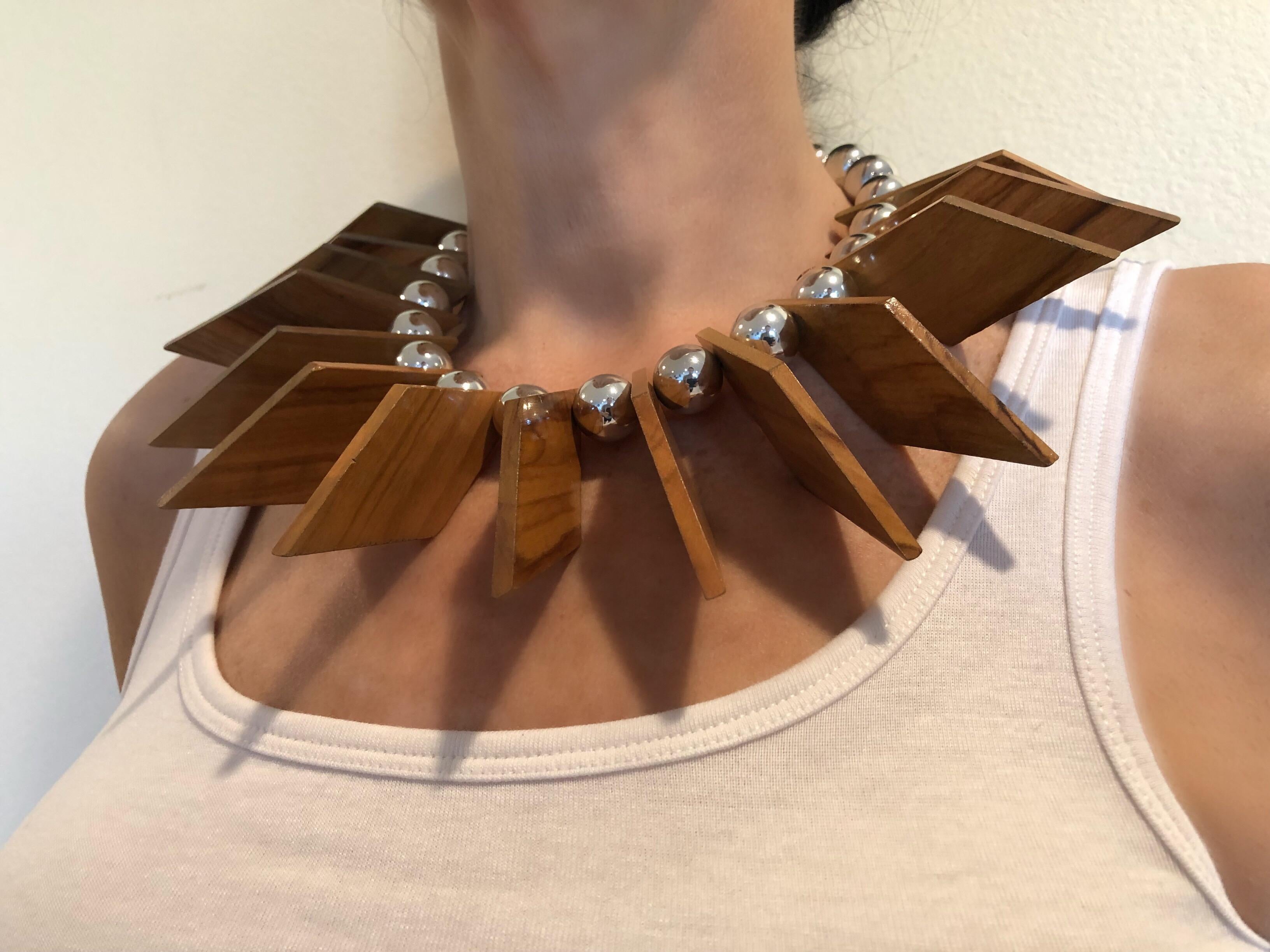 Mix Material Architectural  Statement Necklace Circa 1980 In Excellent Condition In Palm Springs, CA