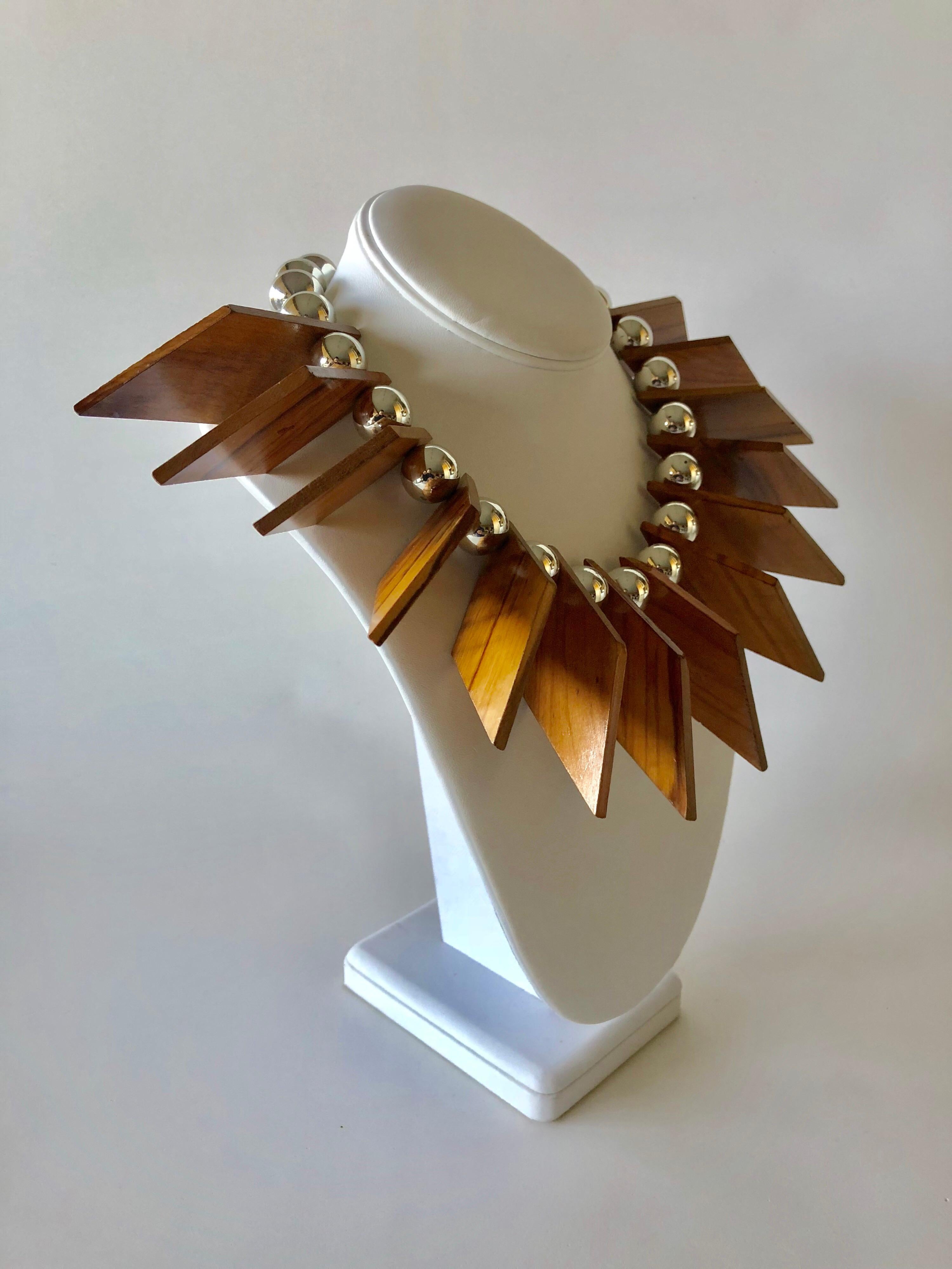 Mix Material Architectural  Statement Necklace Circa 1980 1
