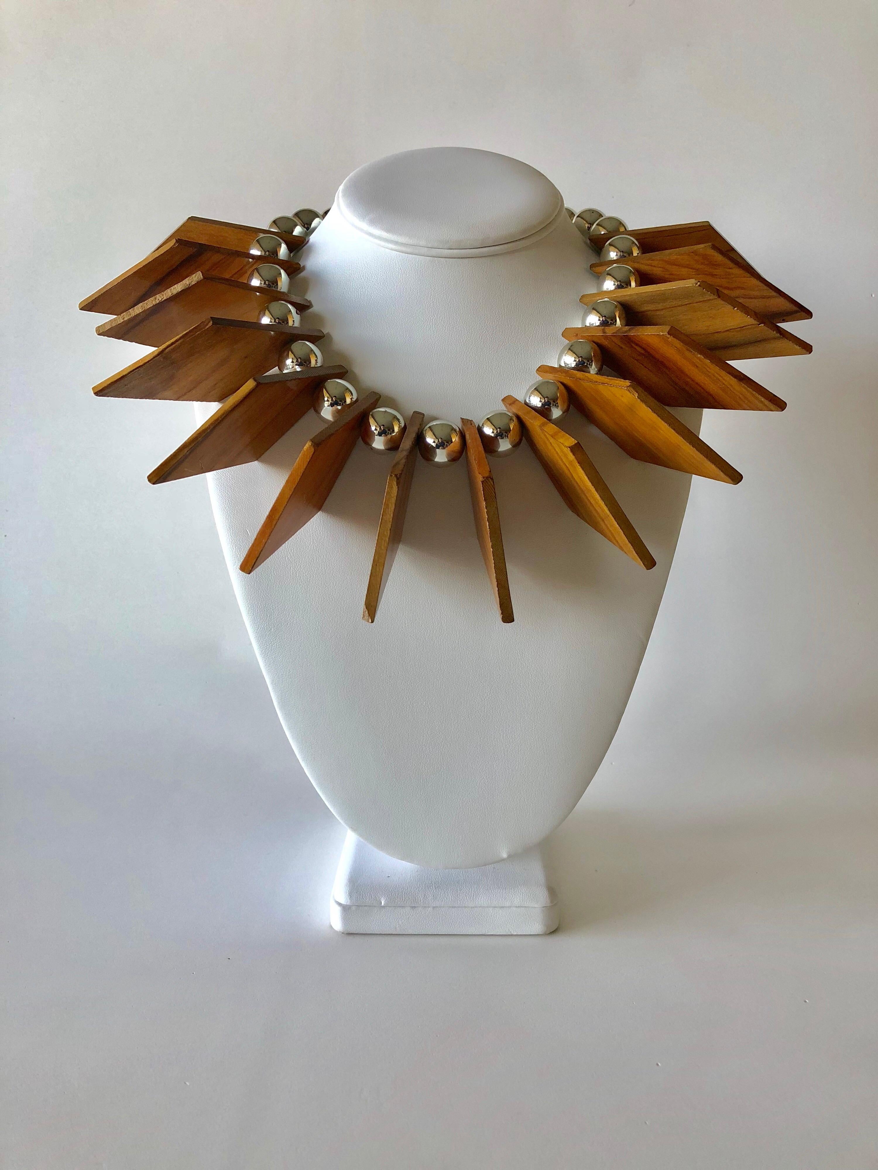 Mix Material Architectural  Statement Necklace Circa 1980 2