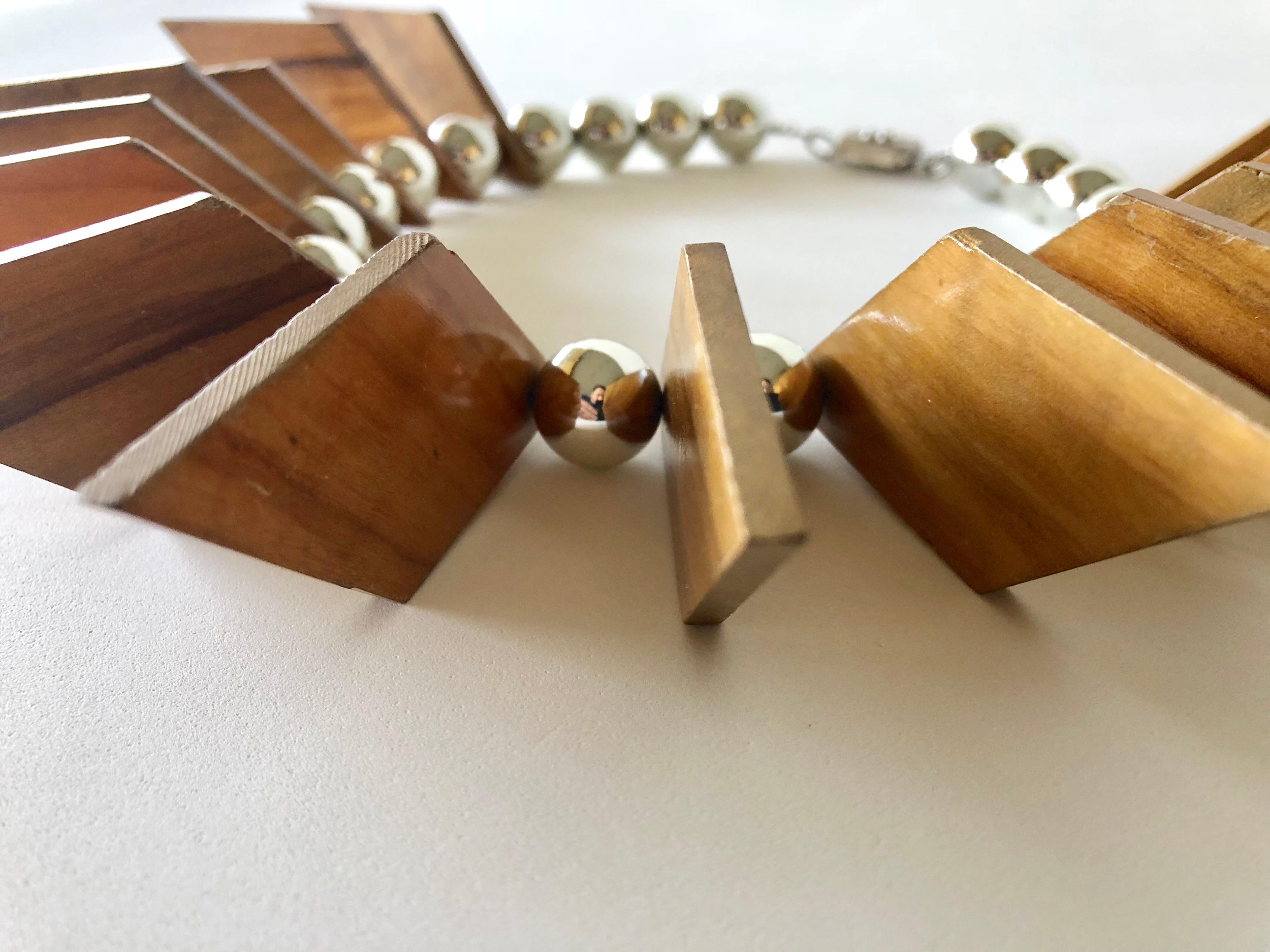 Mix Material Architectural  Statement Necklace Circa 1980 6
