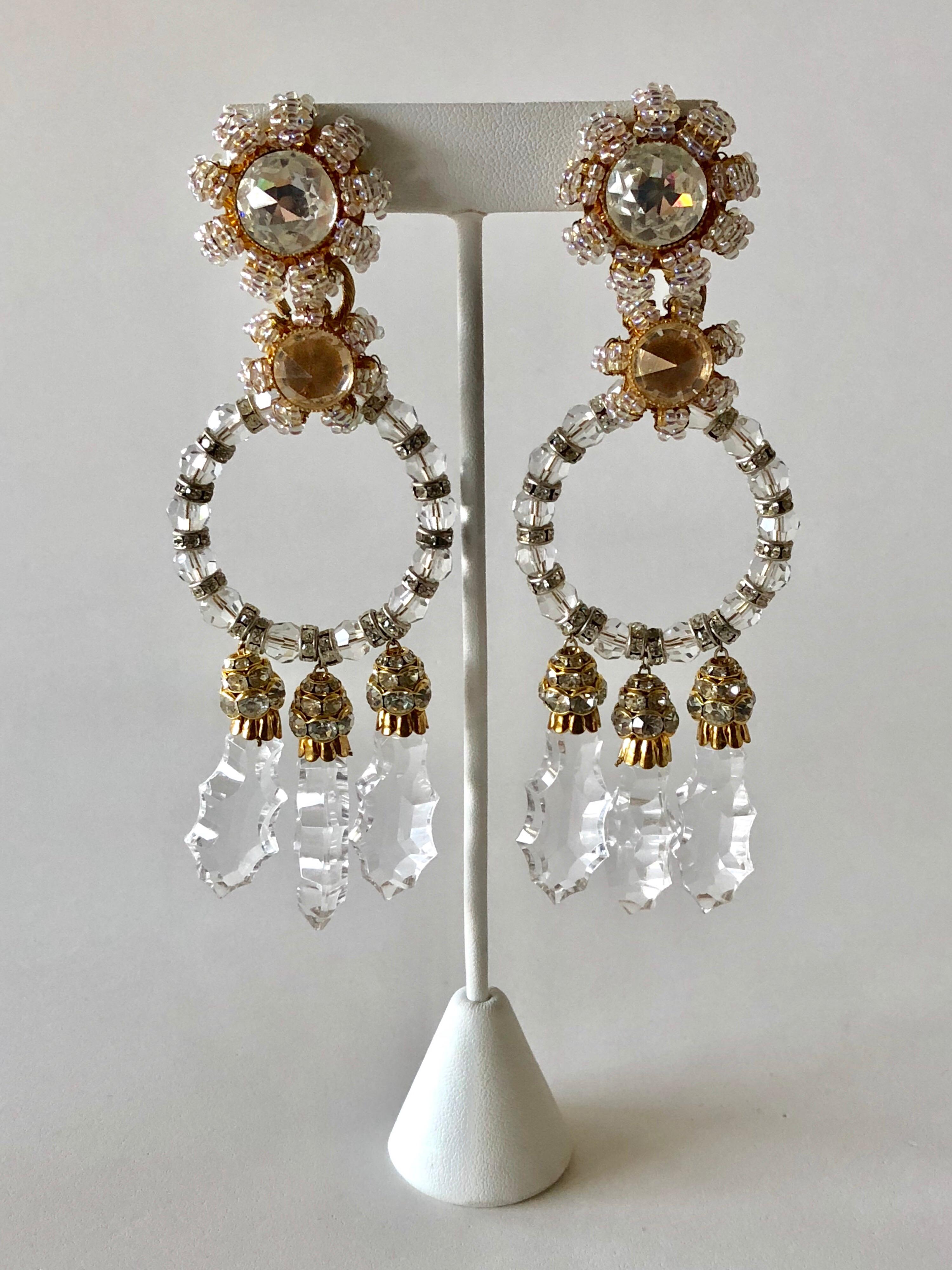 Modern  Vintage Designer Crystal Statement Earrings c.1960s