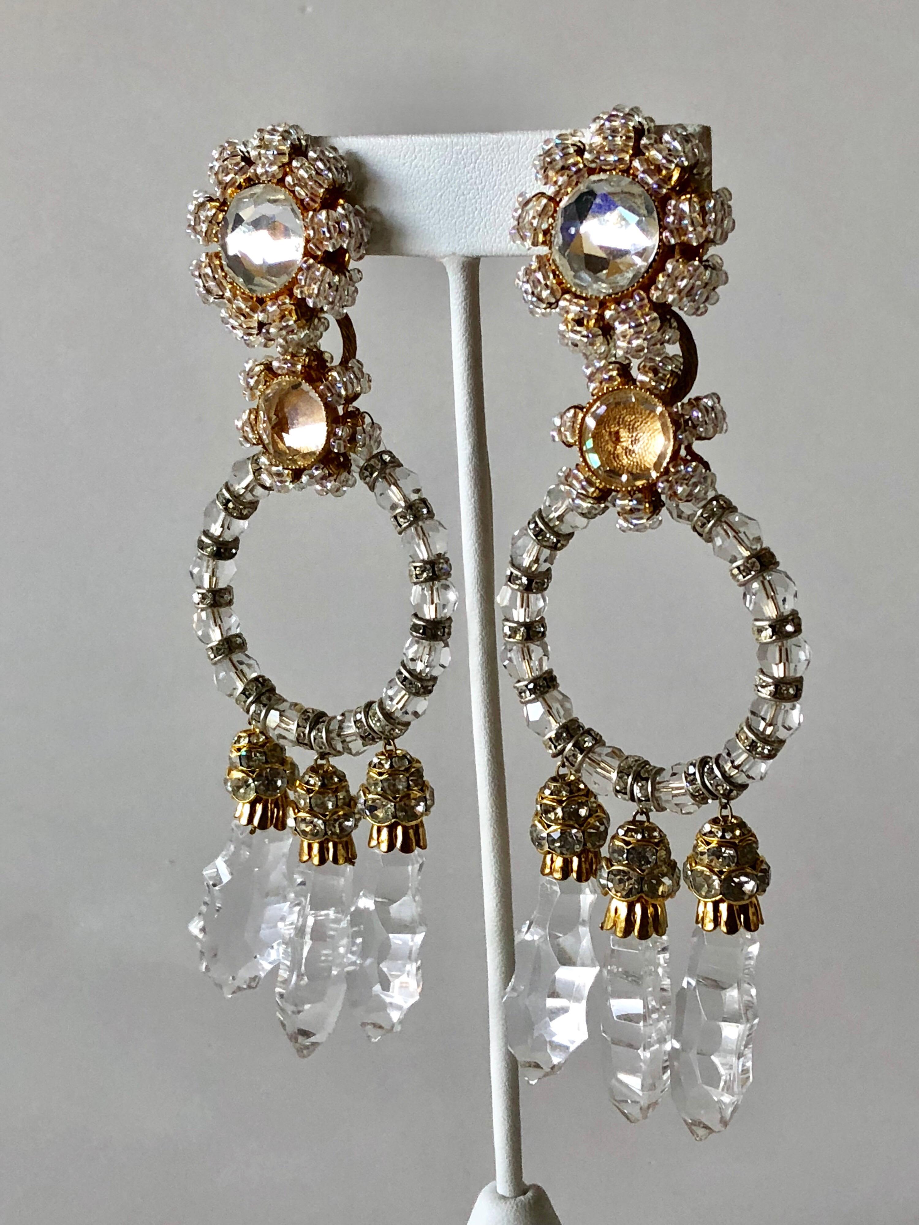  Vintage Designer Crystal Statement Earrings c.1960s In Excellent Condition In Palm Springs, CA