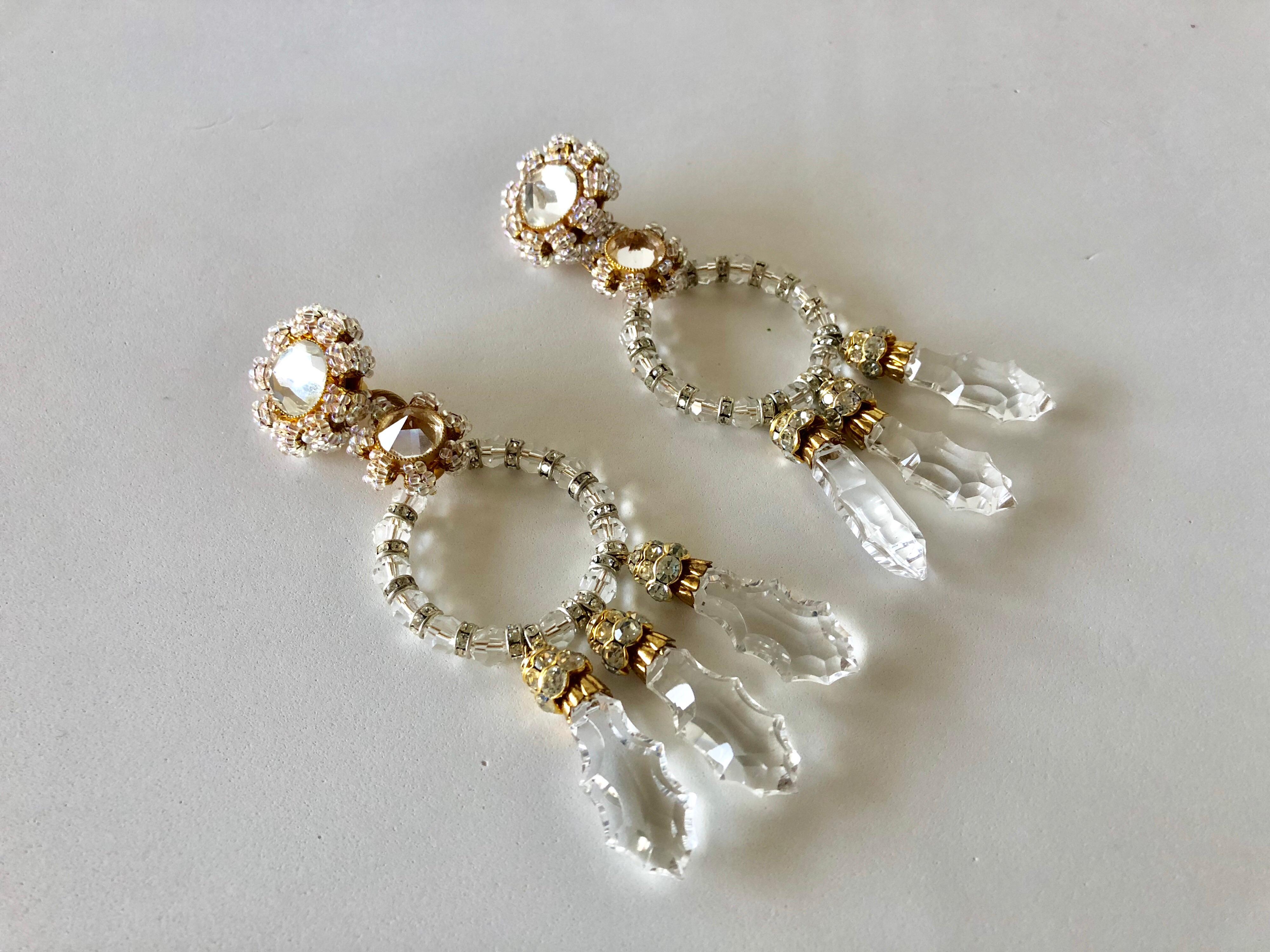 Vintage Designer Crystal Statement Earrings c.1960s 1
