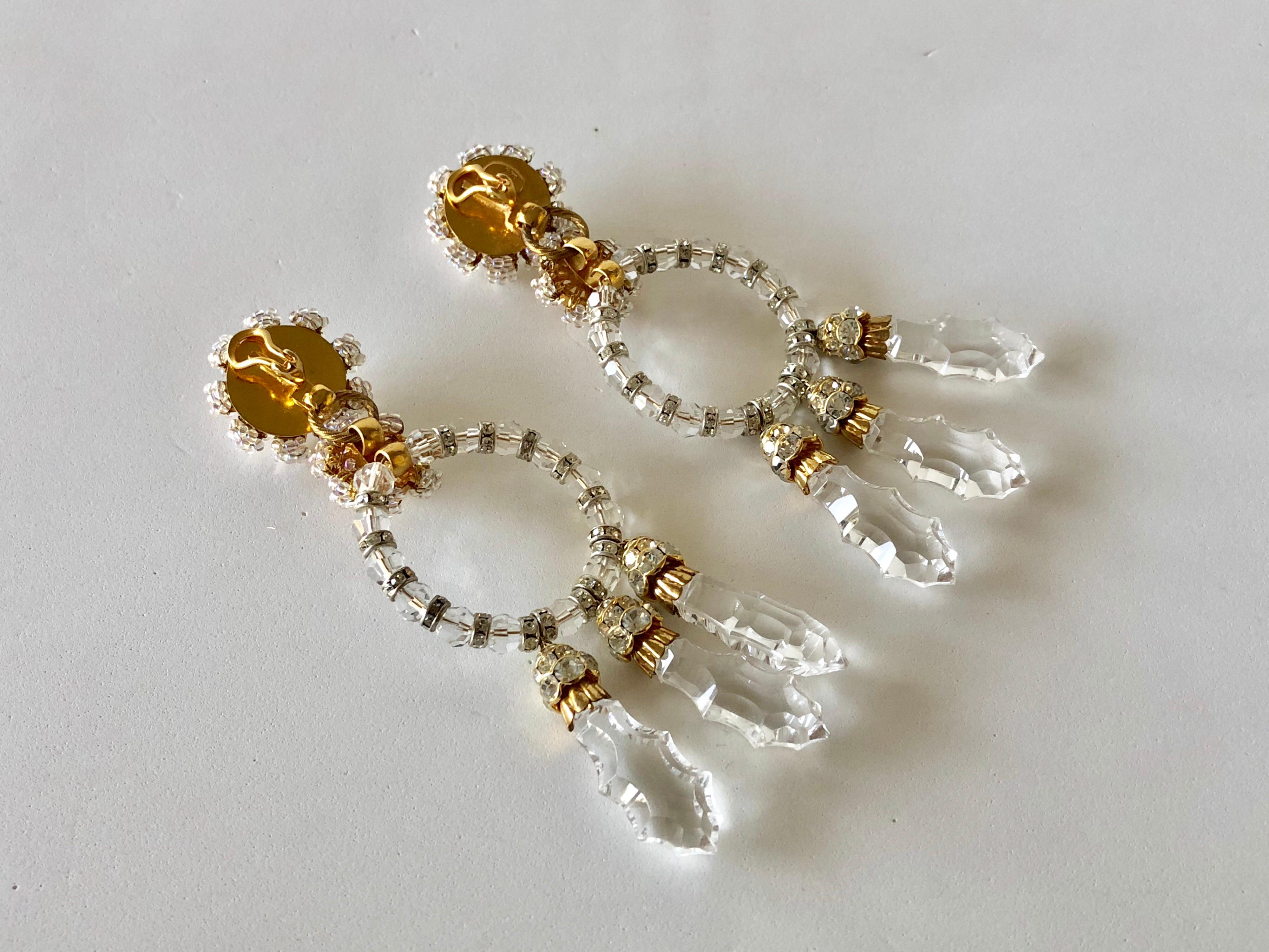  Vintage Designer Crystal Statement Earrings c.1960s 4