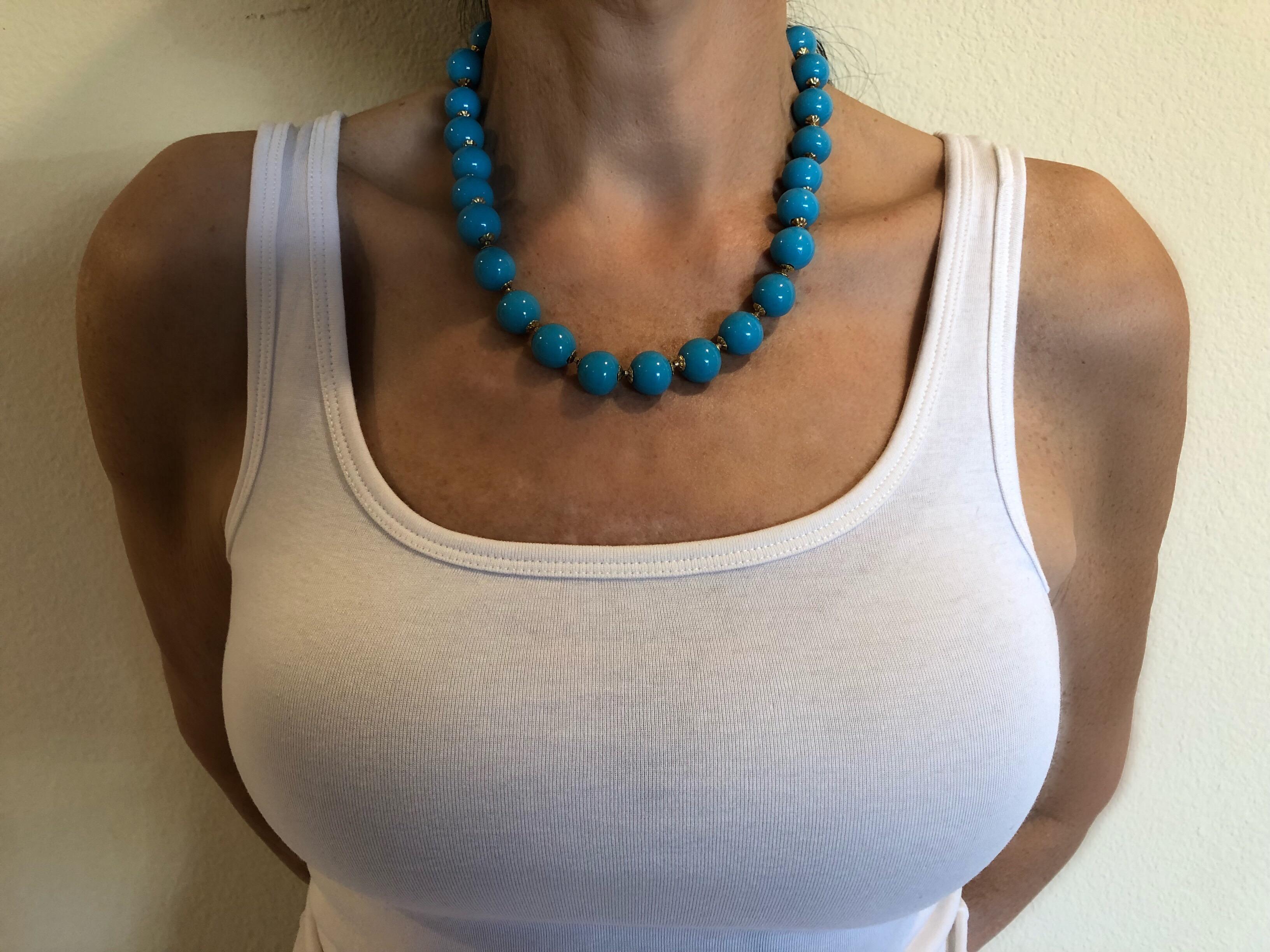 Vintage de Lillo Turquoise Gold Statement Pendant Necklace  In Excellent Condition In Palm Springs, CA