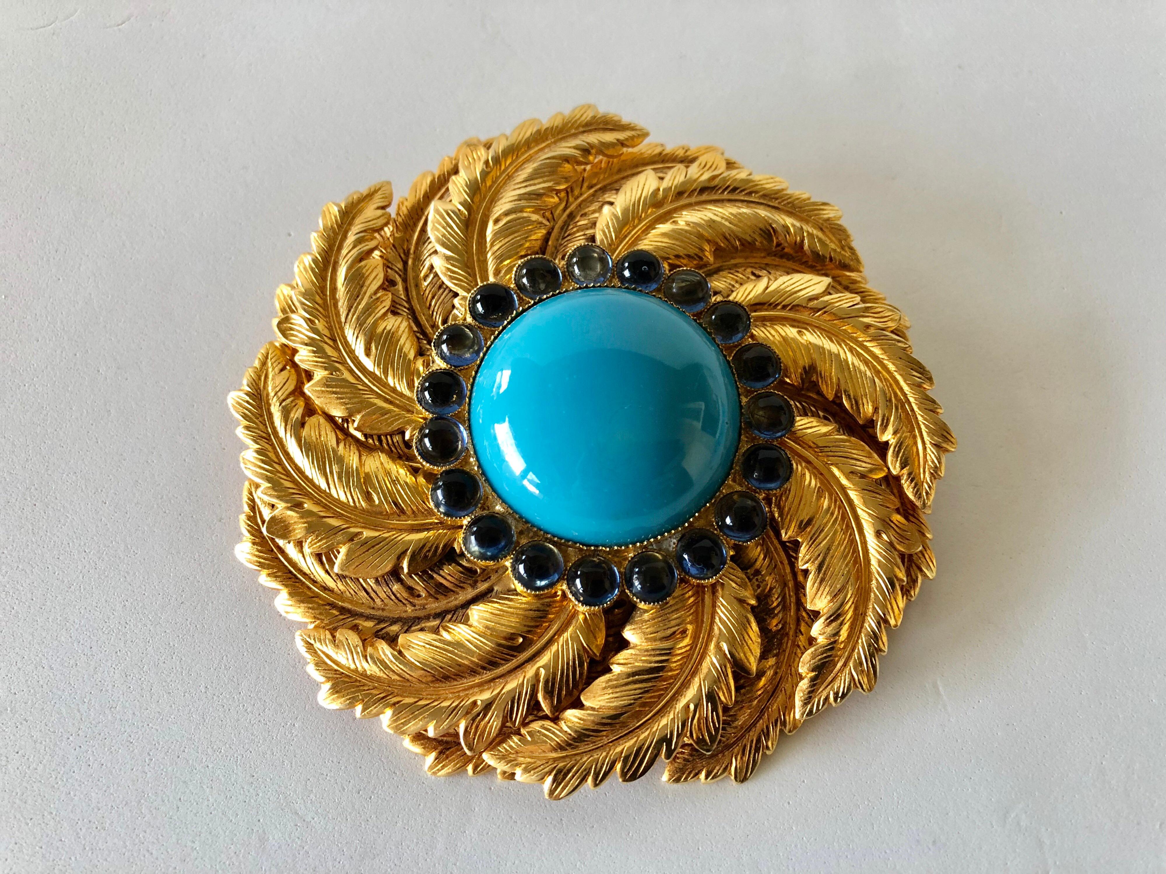 Vintage de Lillo Turquoise Gold Statement Pendant Necklace  4