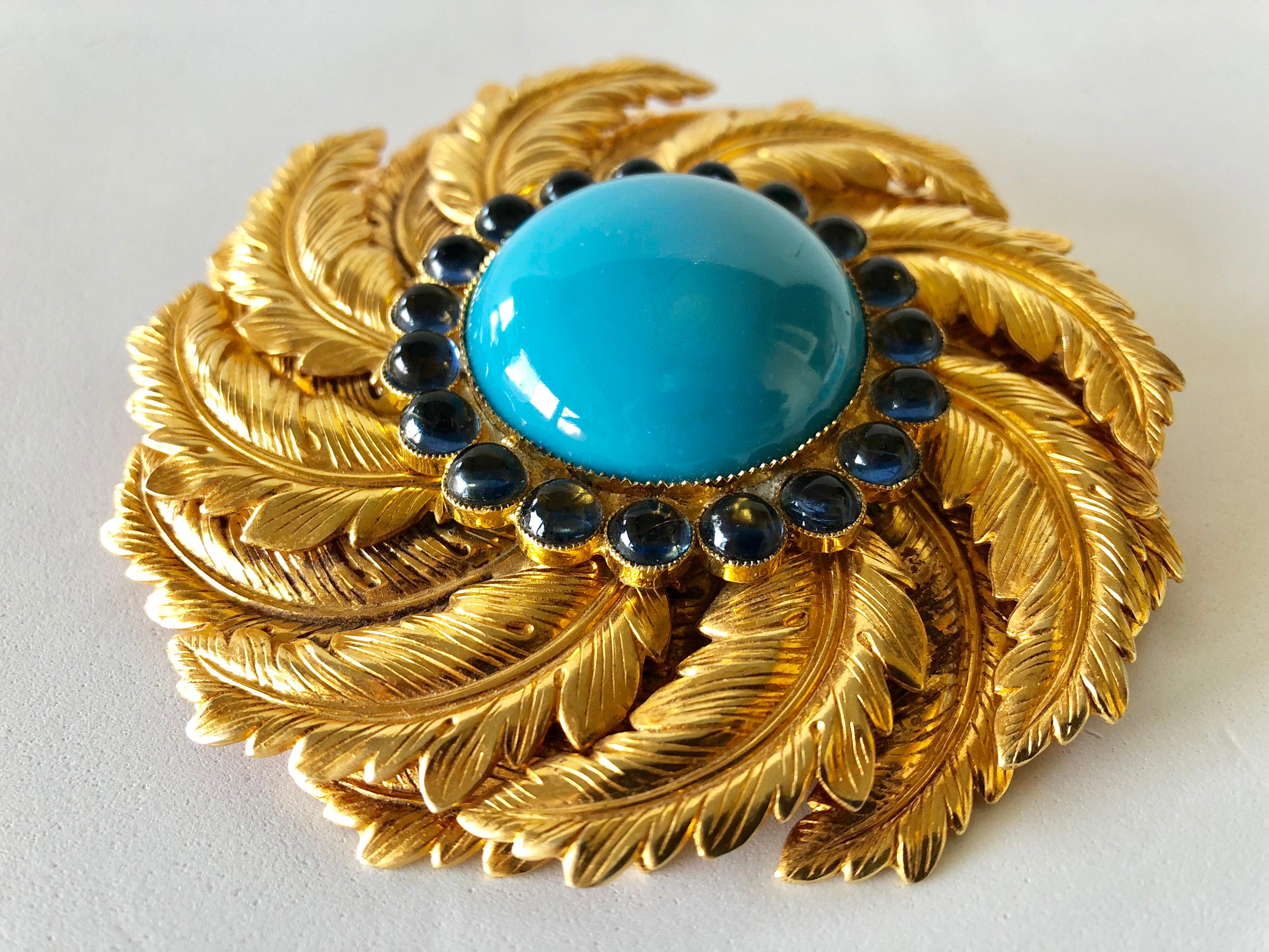 Vintage de Lillo Turquoise Gold Statement Pendant Necklace  5