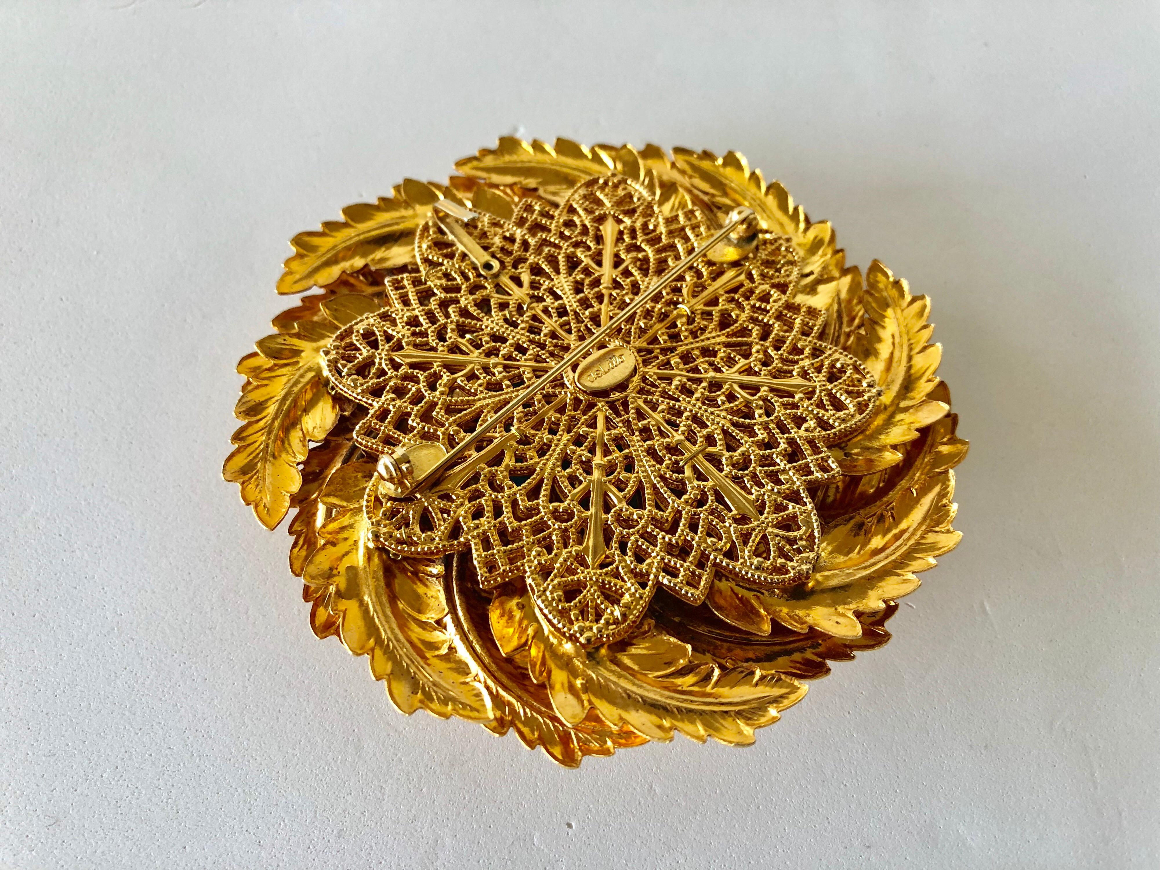 Vintage de Lillo Turquoise Gold Statement Pendant Necklace  6