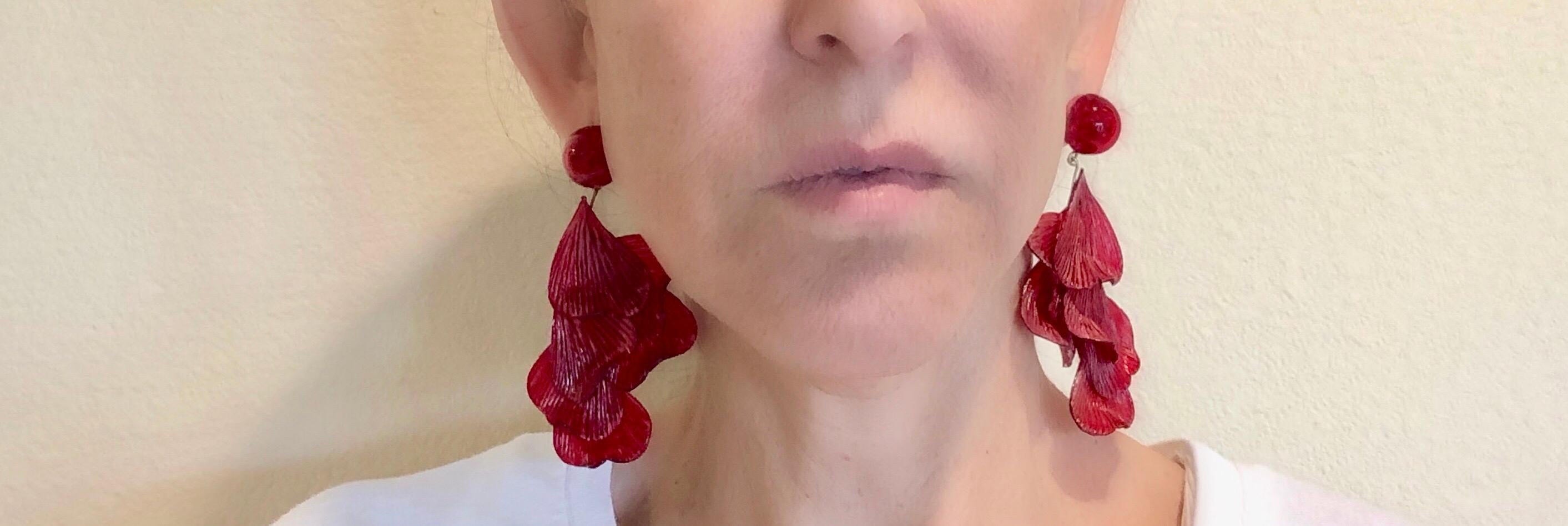 French Architectural Red Wave Statement Earrings  In New Condition In Palm Springs, CA