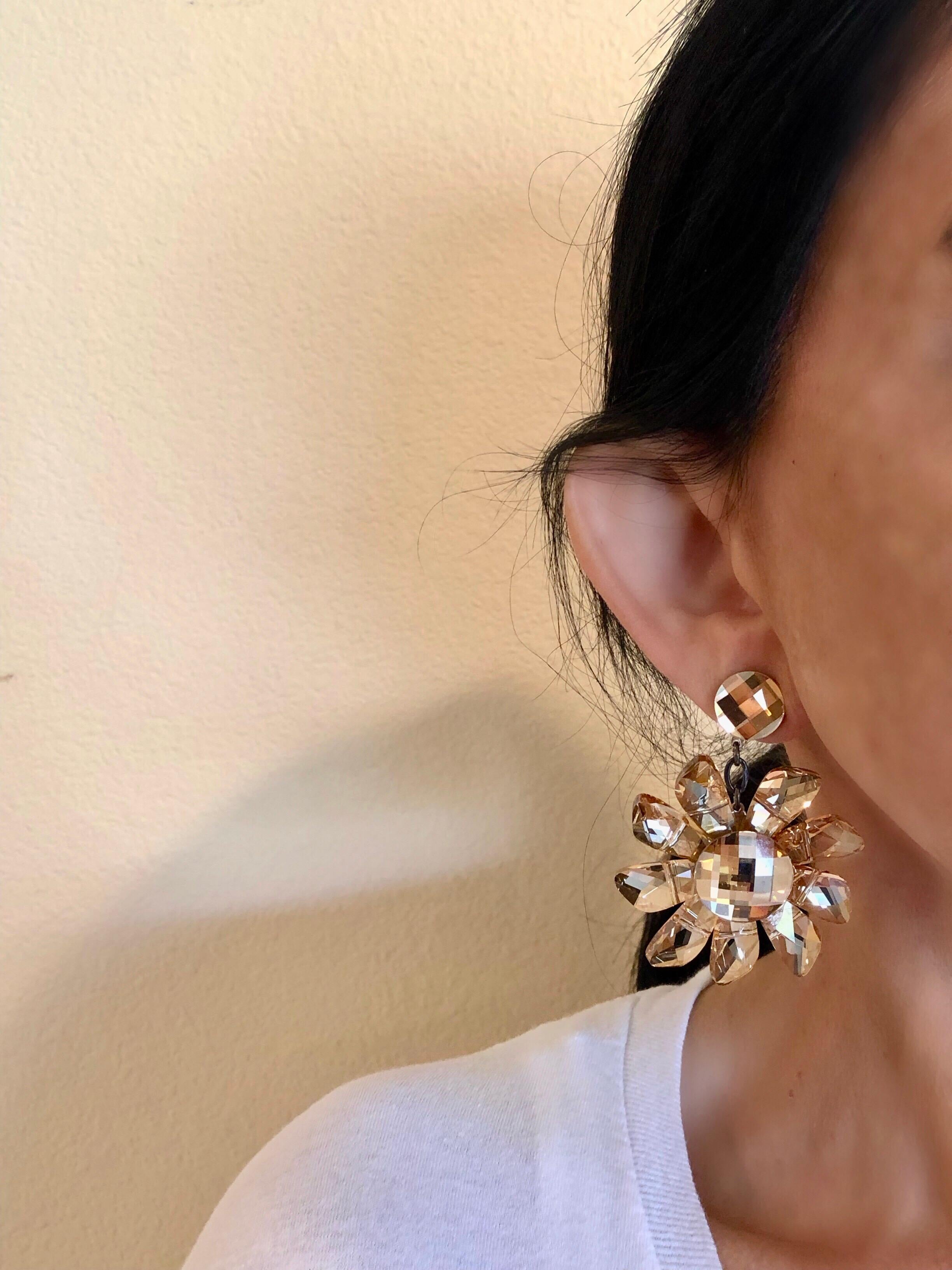 gold flower statement earrings
