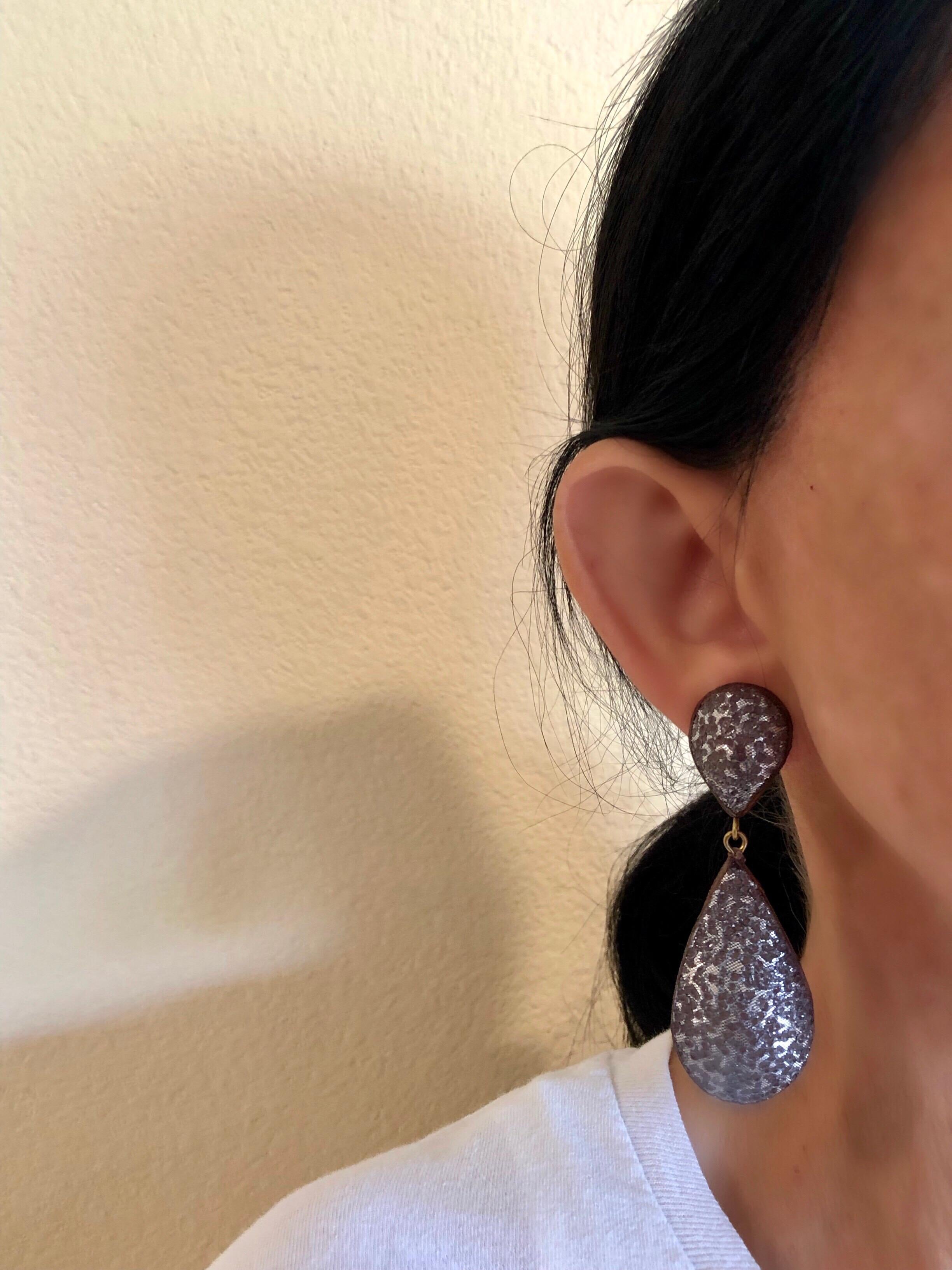 Women's Contemporary Mettalic Silver Drop Statement Earrings 