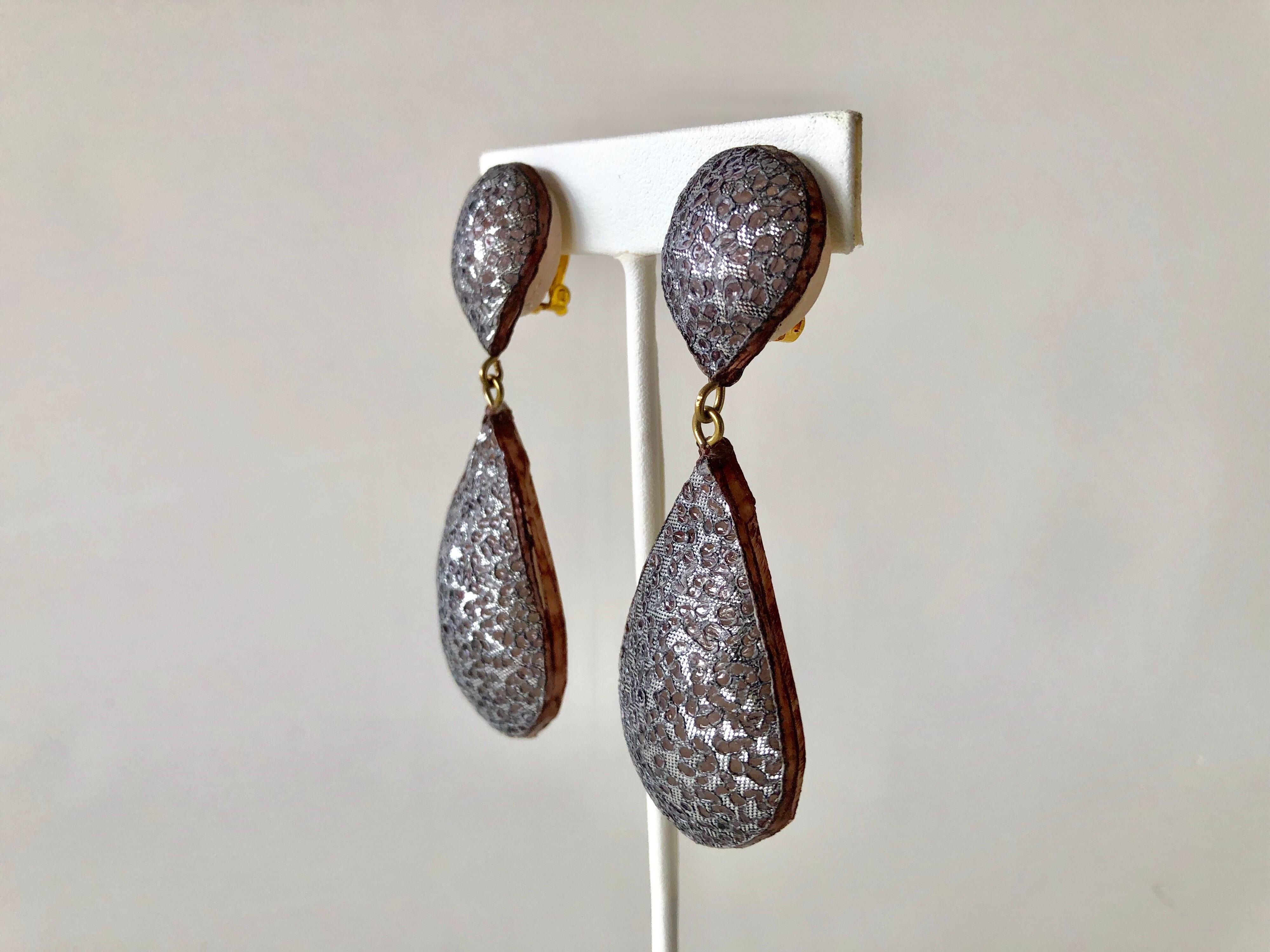 Contemporary Mettalic Silver Drop Statement Earrings  2