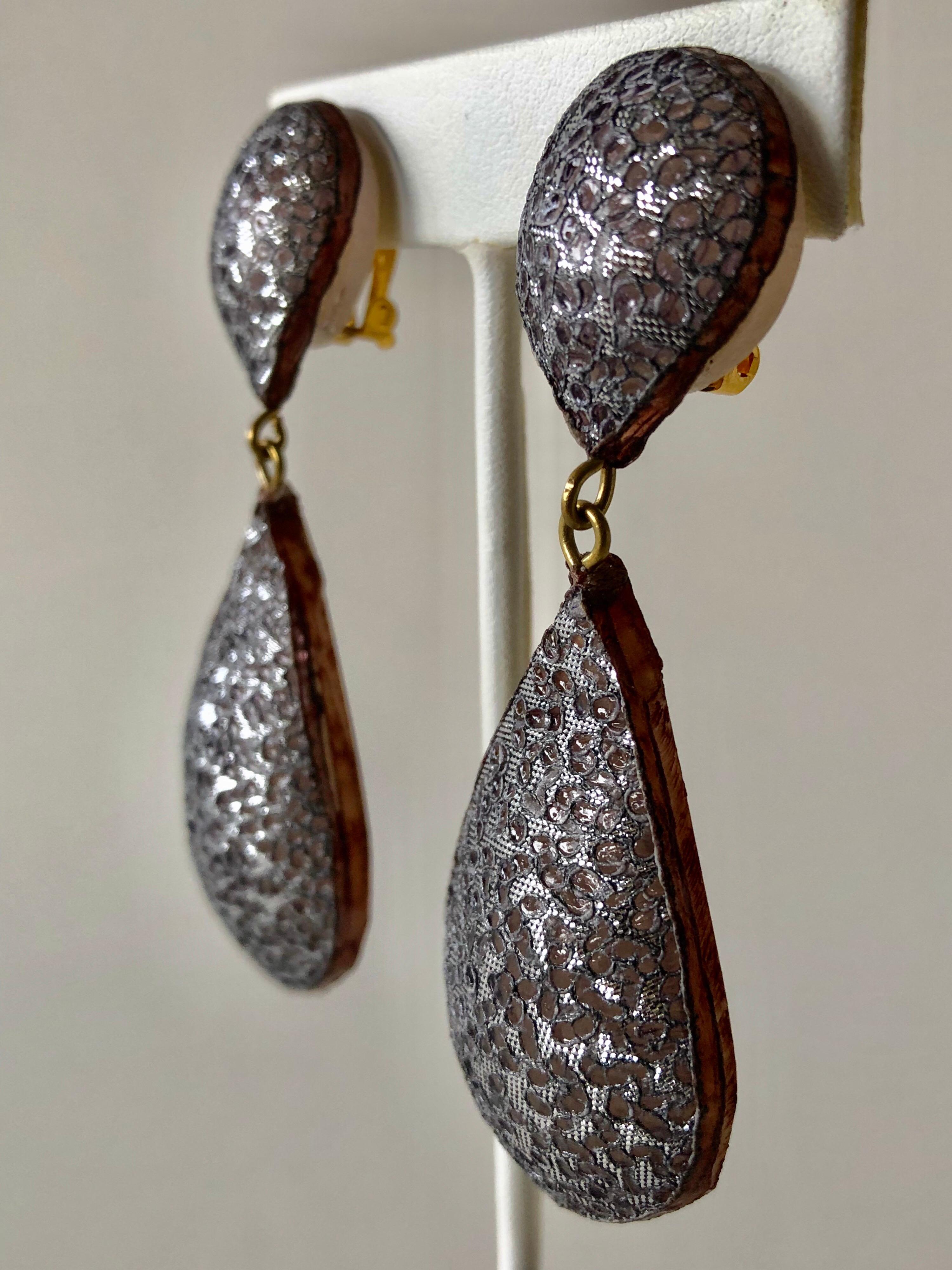 Contemporary Mettalic Silver Drop Statement Earrings  3