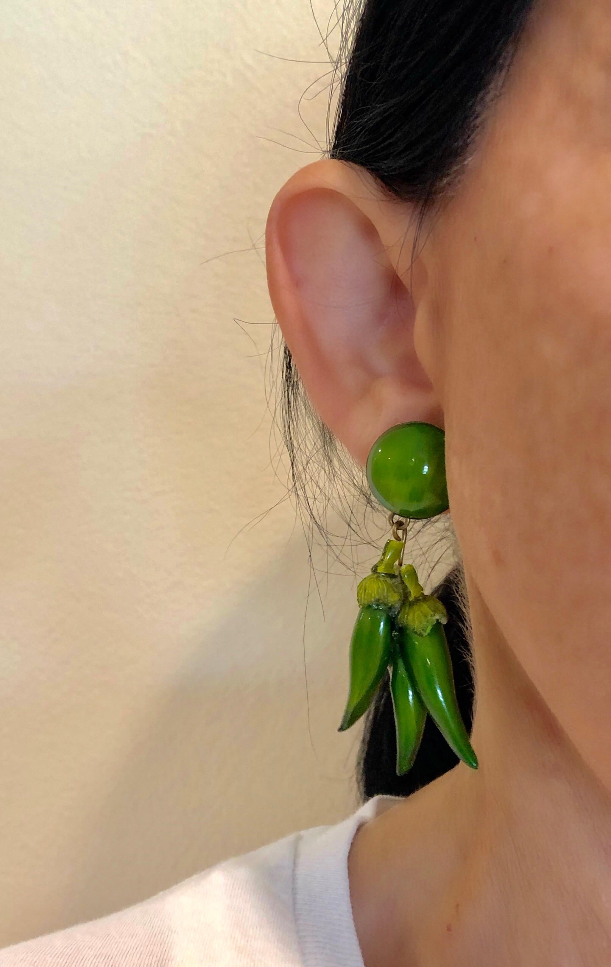 Contemporary Bold Green Chili Pepper Statement Earrings by Cilea Paris