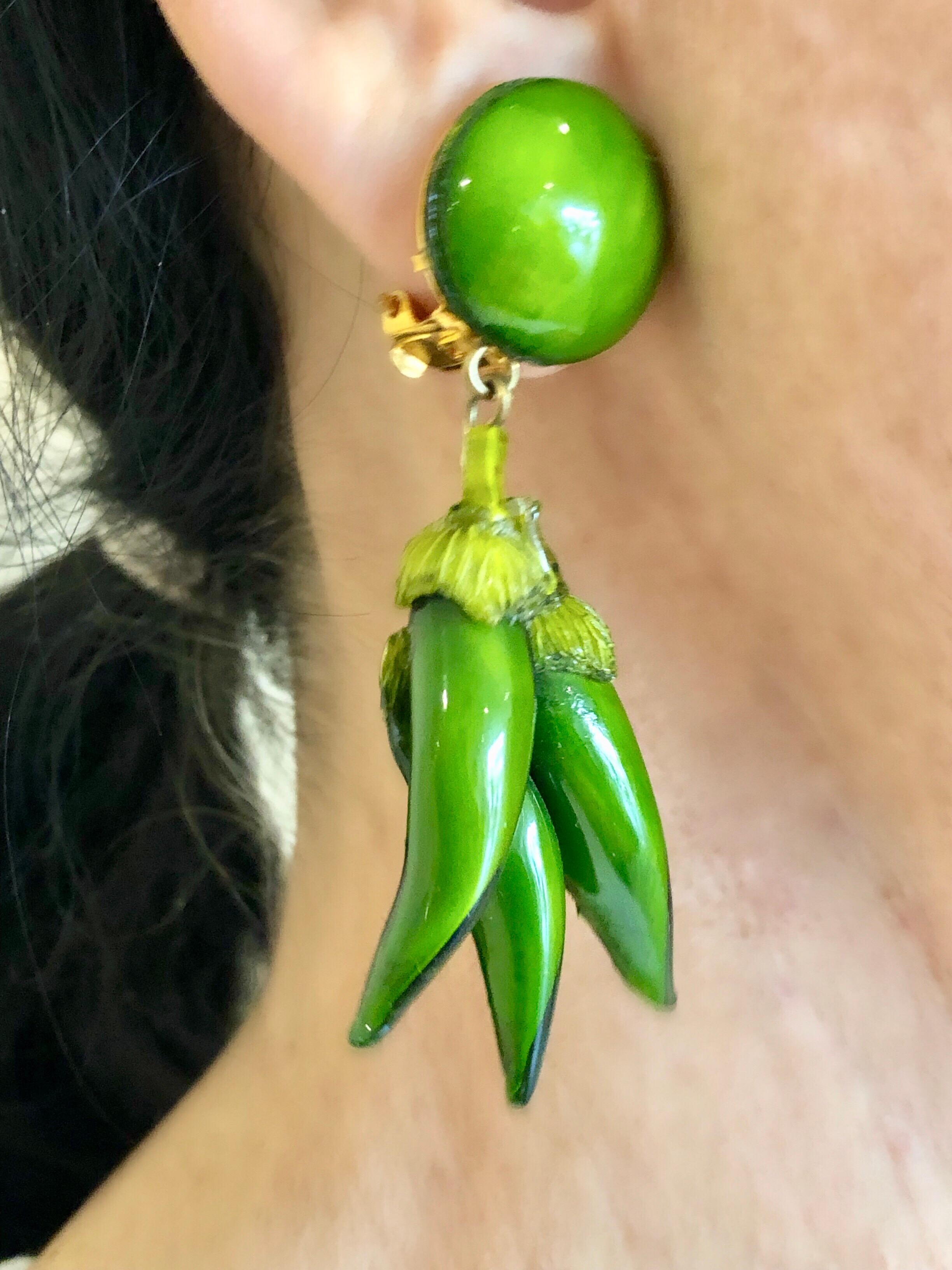 Bold Green Chili Pepper Statement Earrings by Cilea Paris In Excellent Condition In Palm Springs, CA