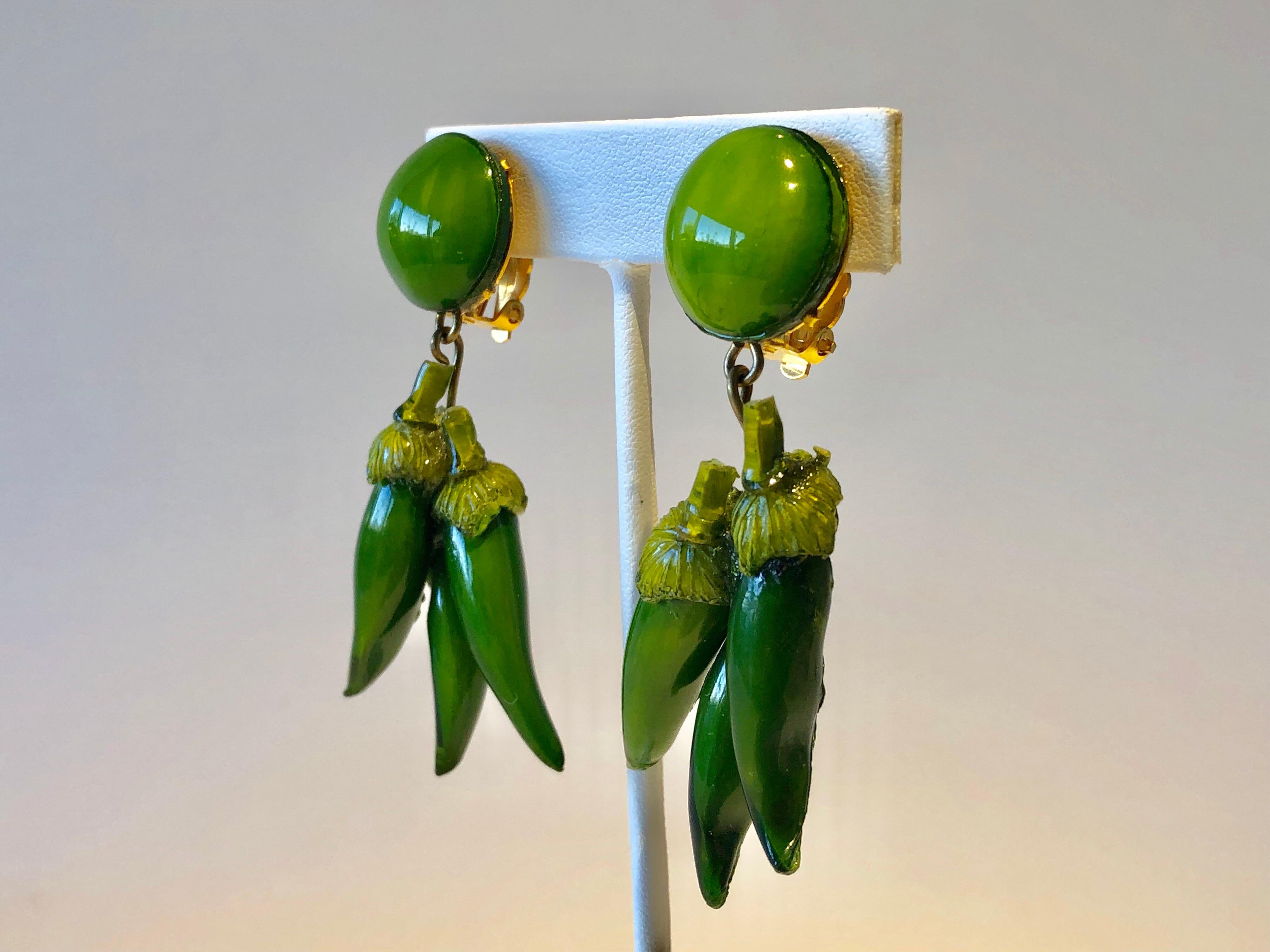 Women's Bold Green Chili Pepper Statement Earrings by Cilea Paris