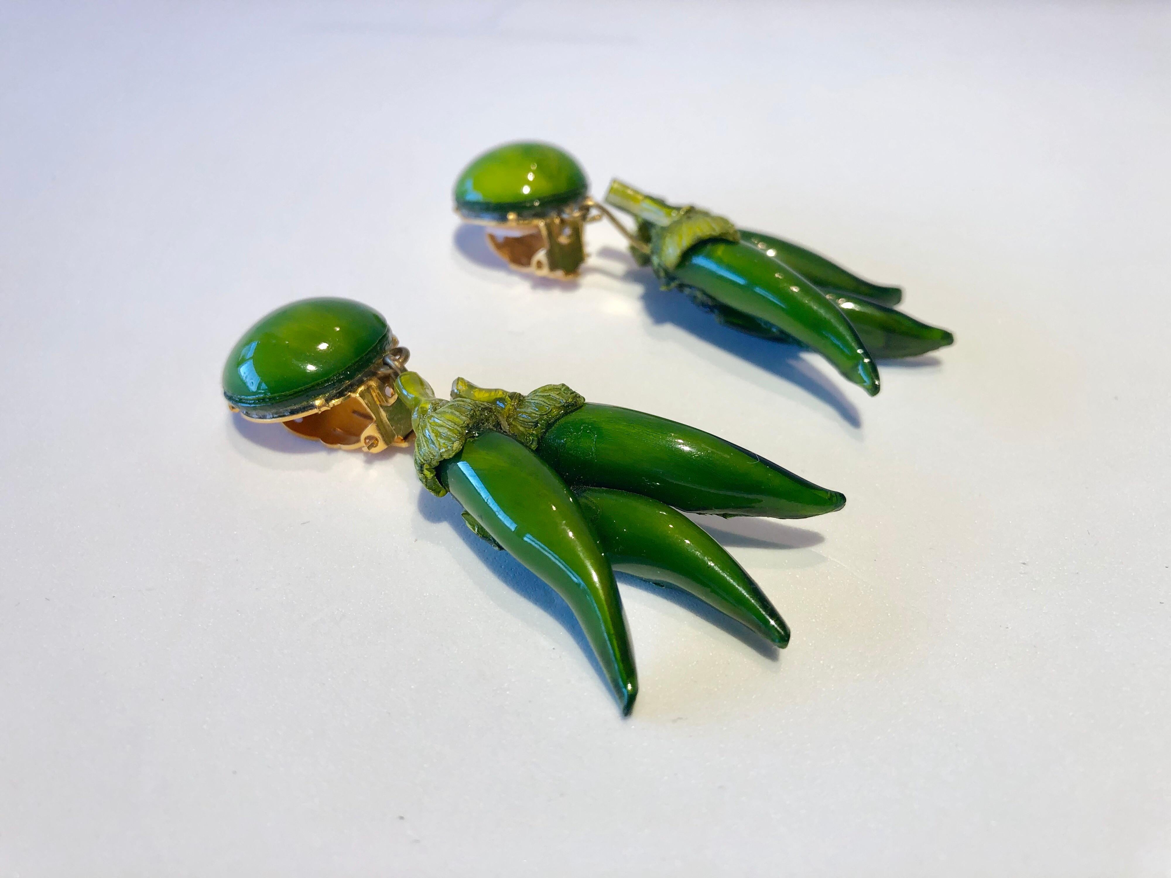 Bold Green Chili Pepper Statement Earrings by Cilea Paris 1