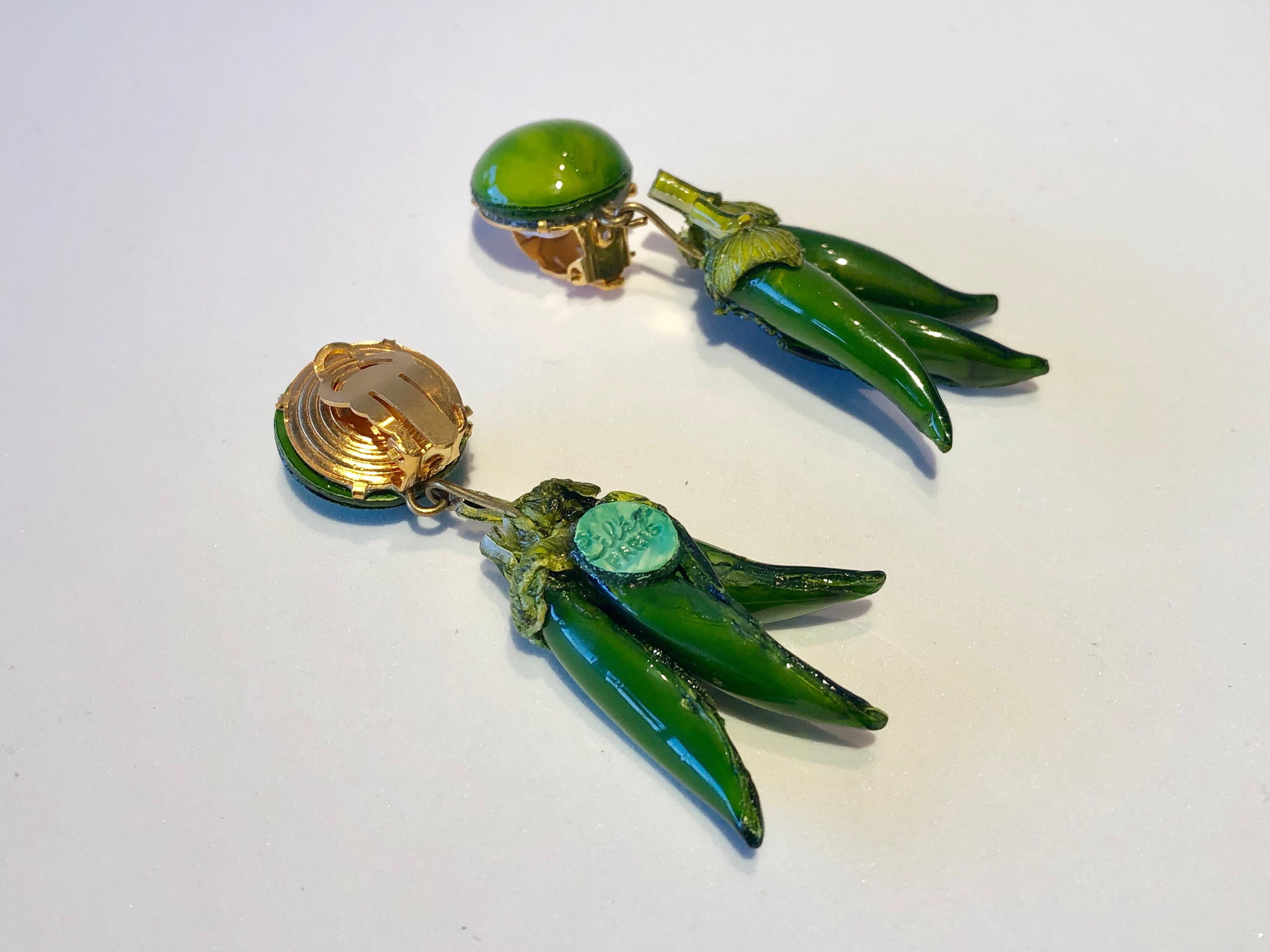 Bold Green Chili Pepper Statement Earrings by Cilea Paris 2