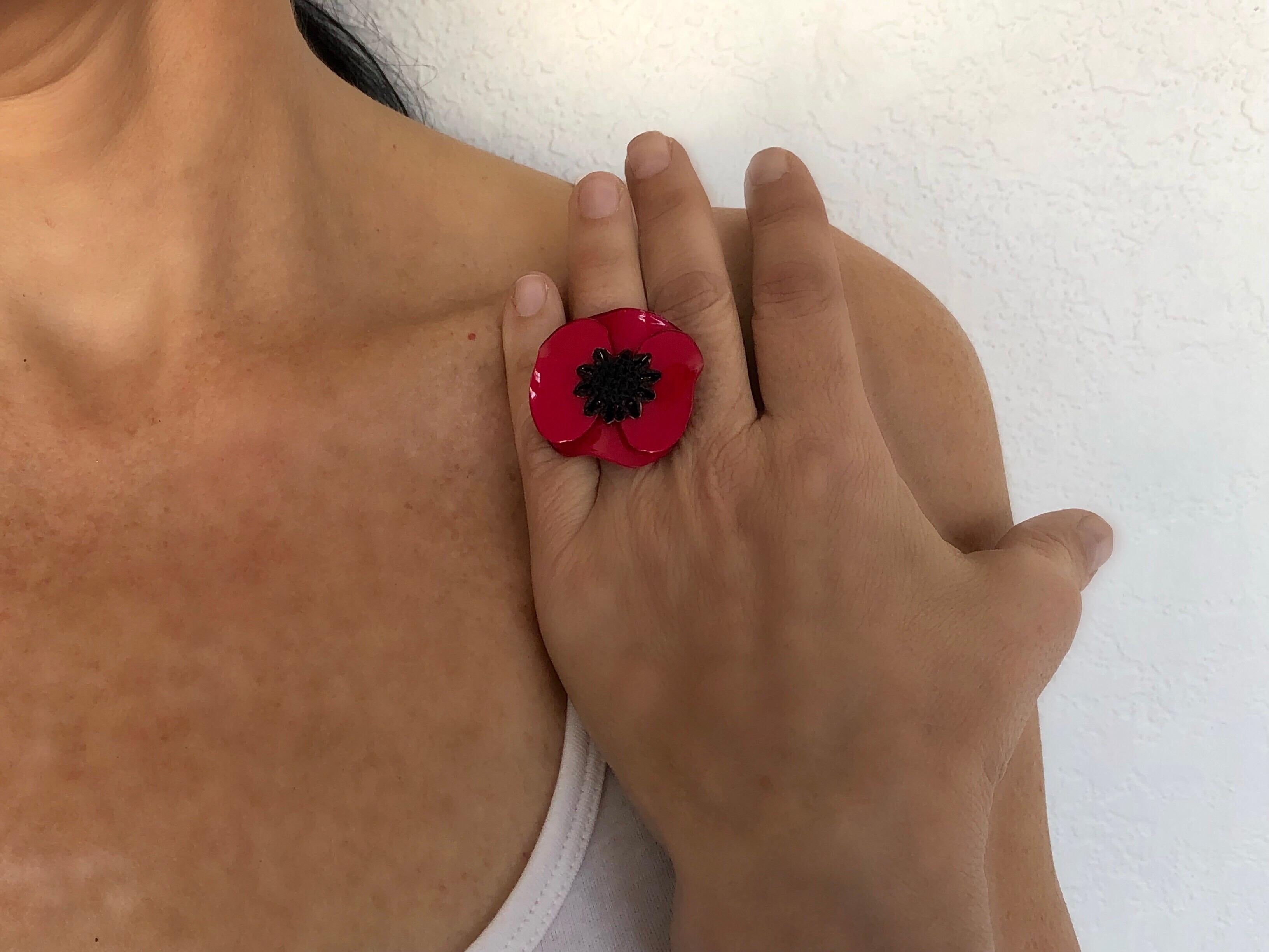 Contemporary Fuchsia Poppy Statement Ring 