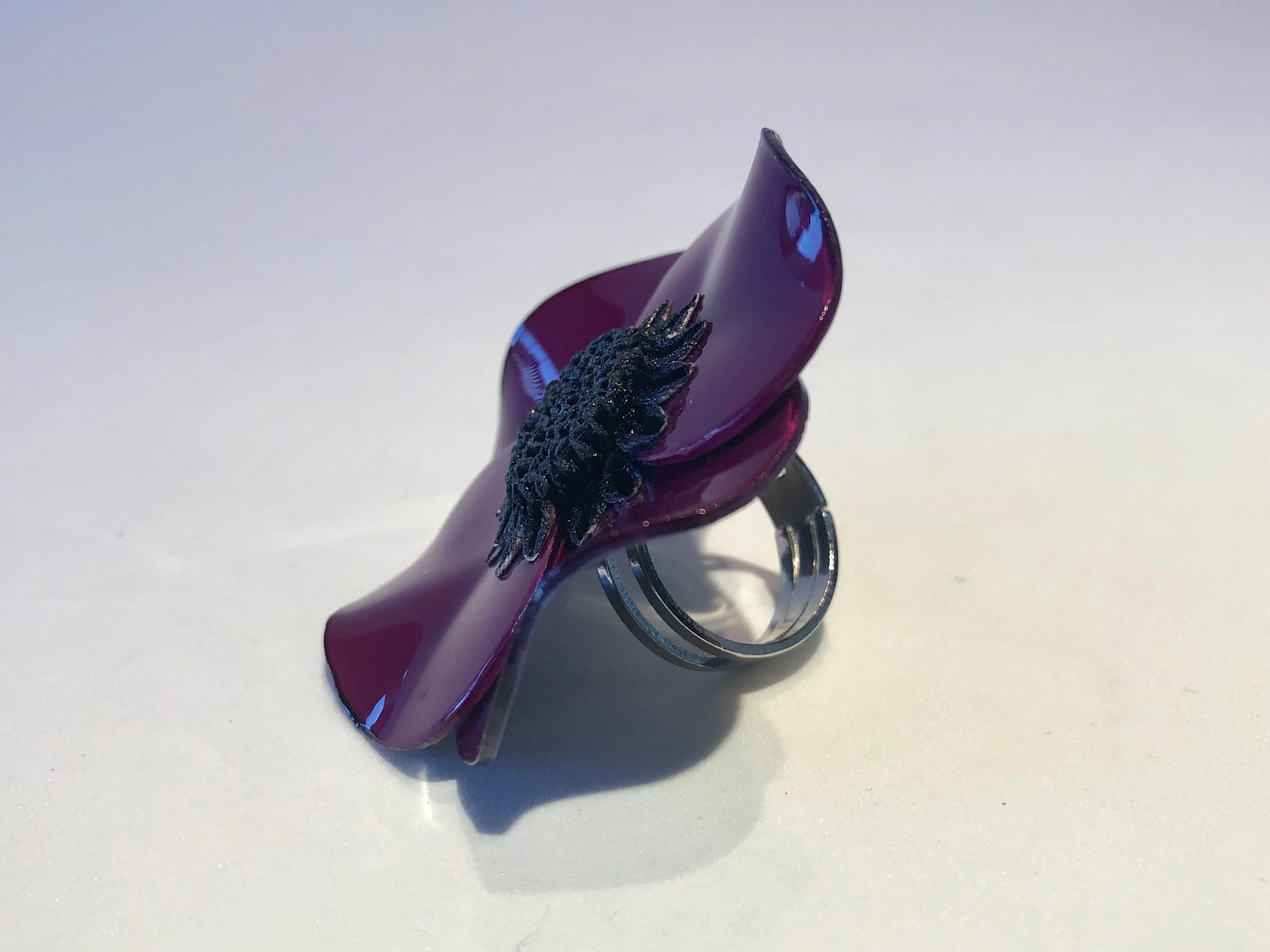 Women's Large Purple Poppy Statement Ring by Cilea Paris 